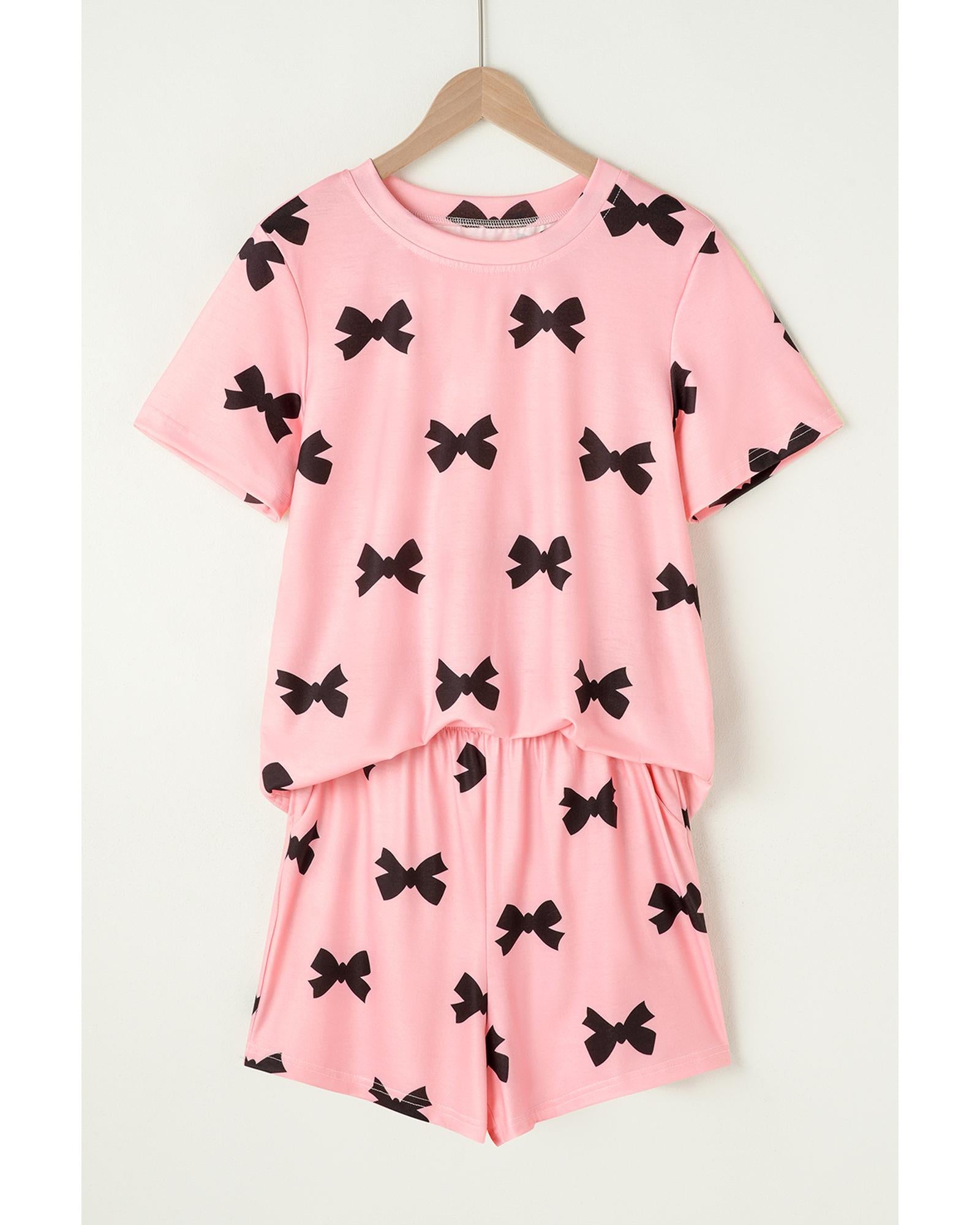 Pink Bow Printed Short 2pcs Lounge Set - XL 5
