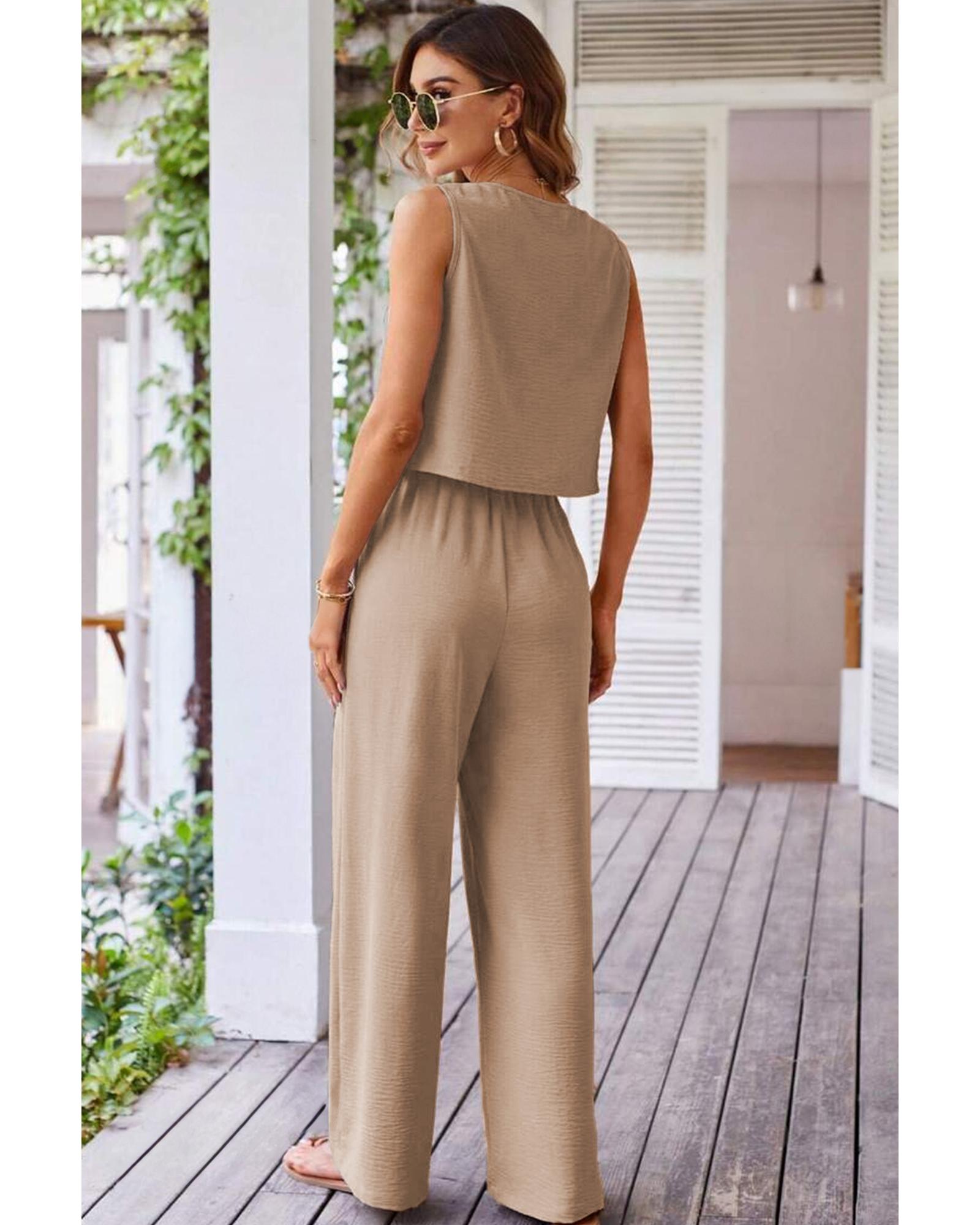 Goat Buttoned Vest Drawstring Wide Leg Pants 2pcs Set - XL