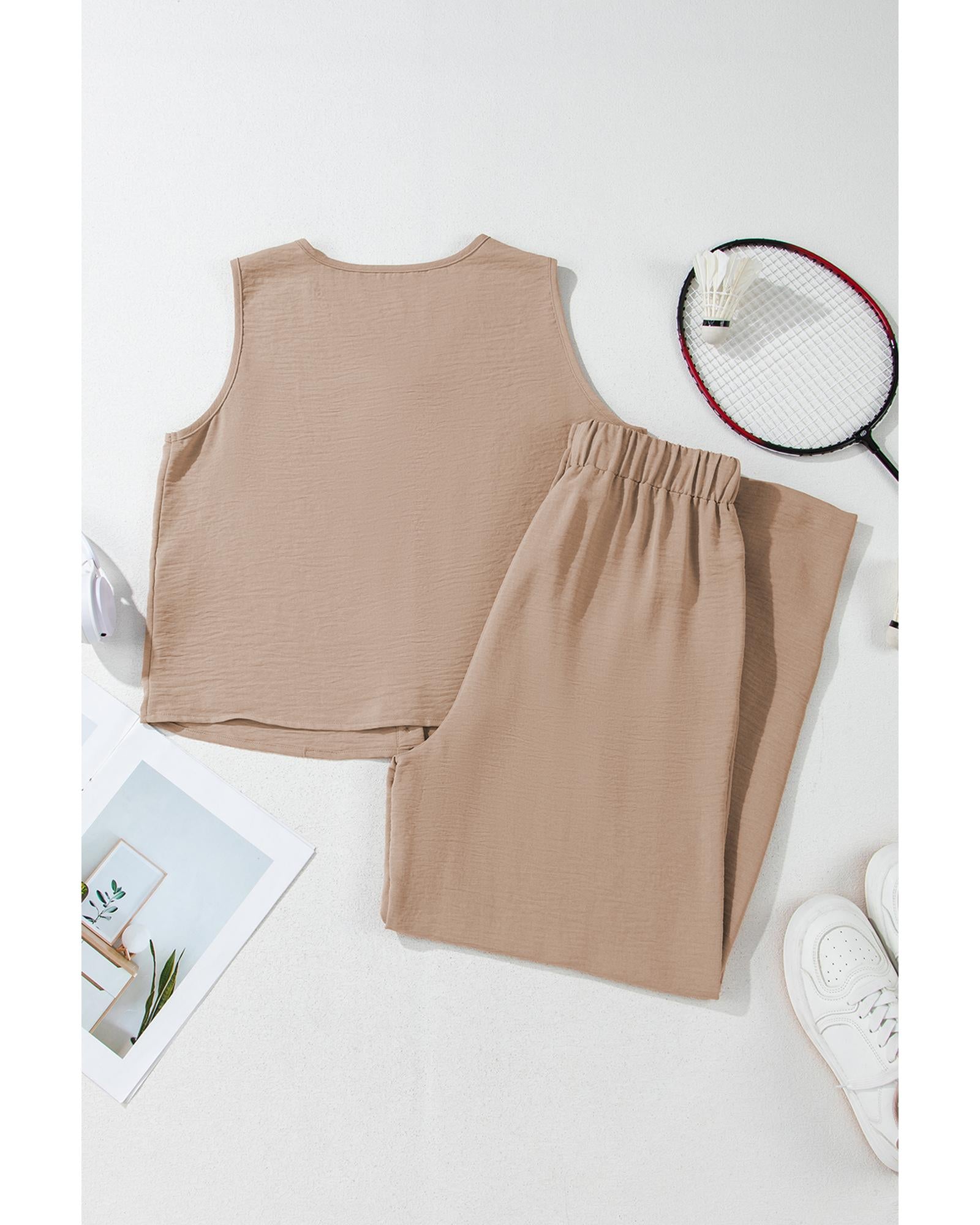 Goat Buttoned Vest Drawstring Wide Leg Pants 2pcs Set - XL 8