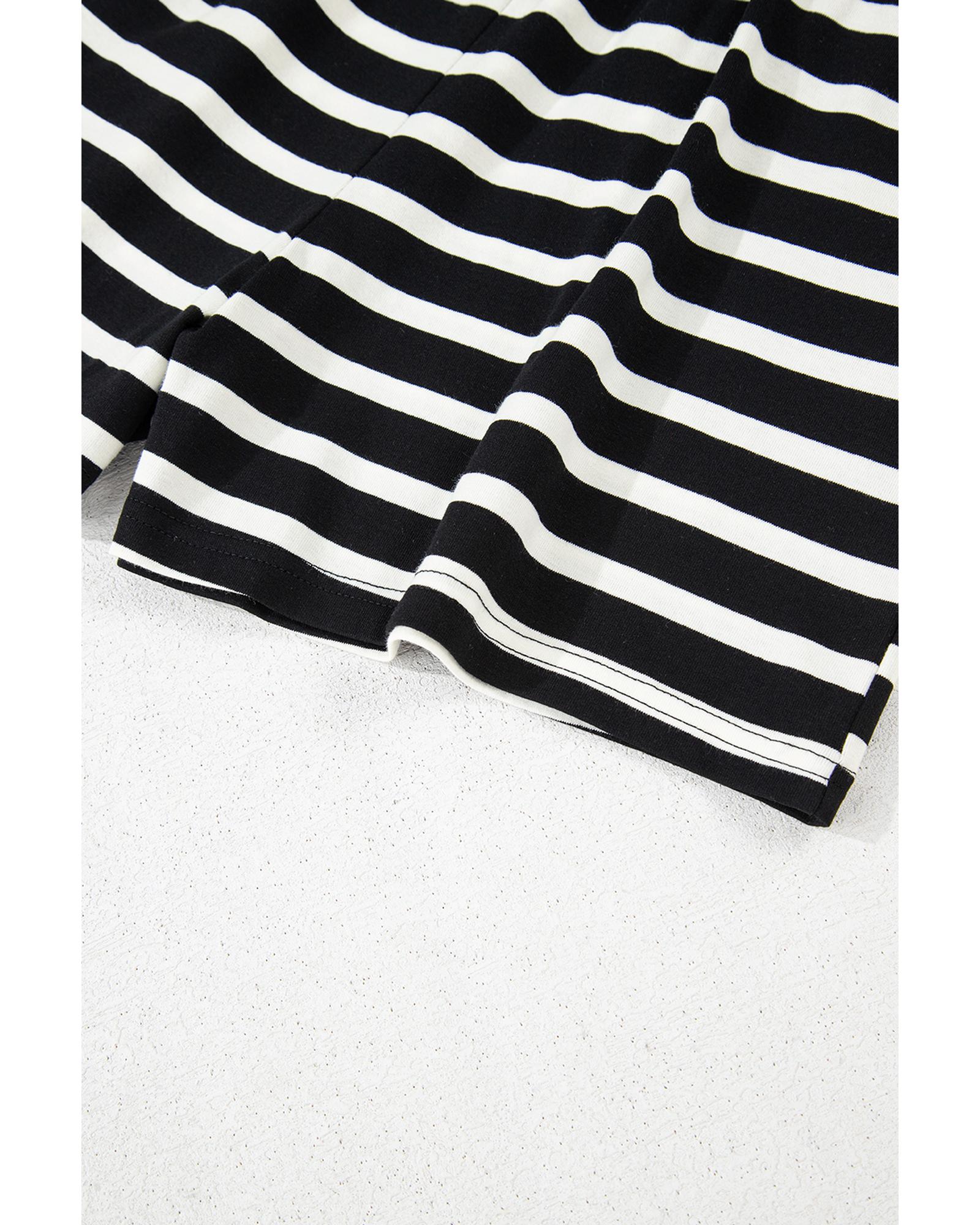 Black White Striped Short Sleeve Top and Shorts Set - M 5