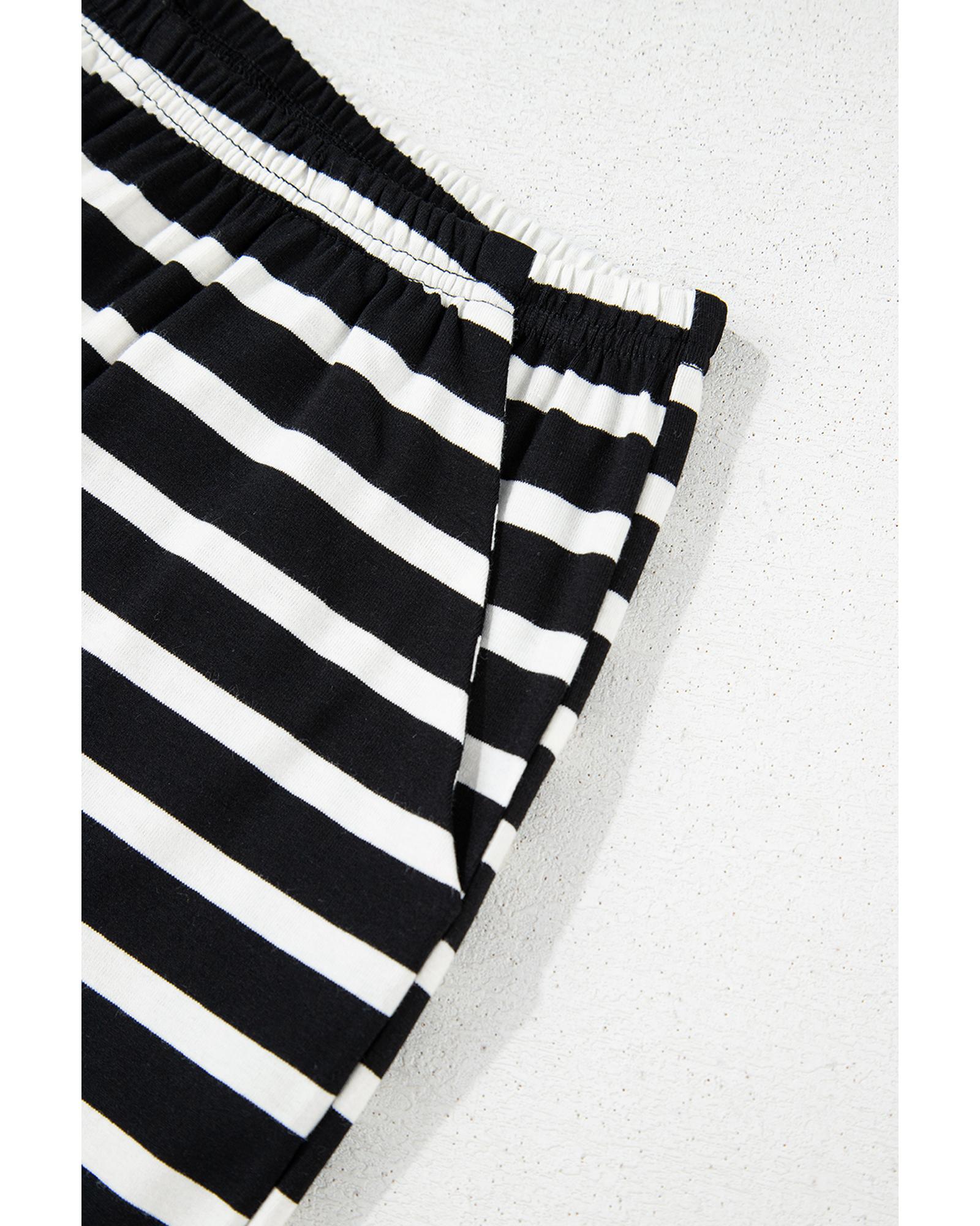 Black White Striped Short Sleeve Top and Shorts Set - M 7