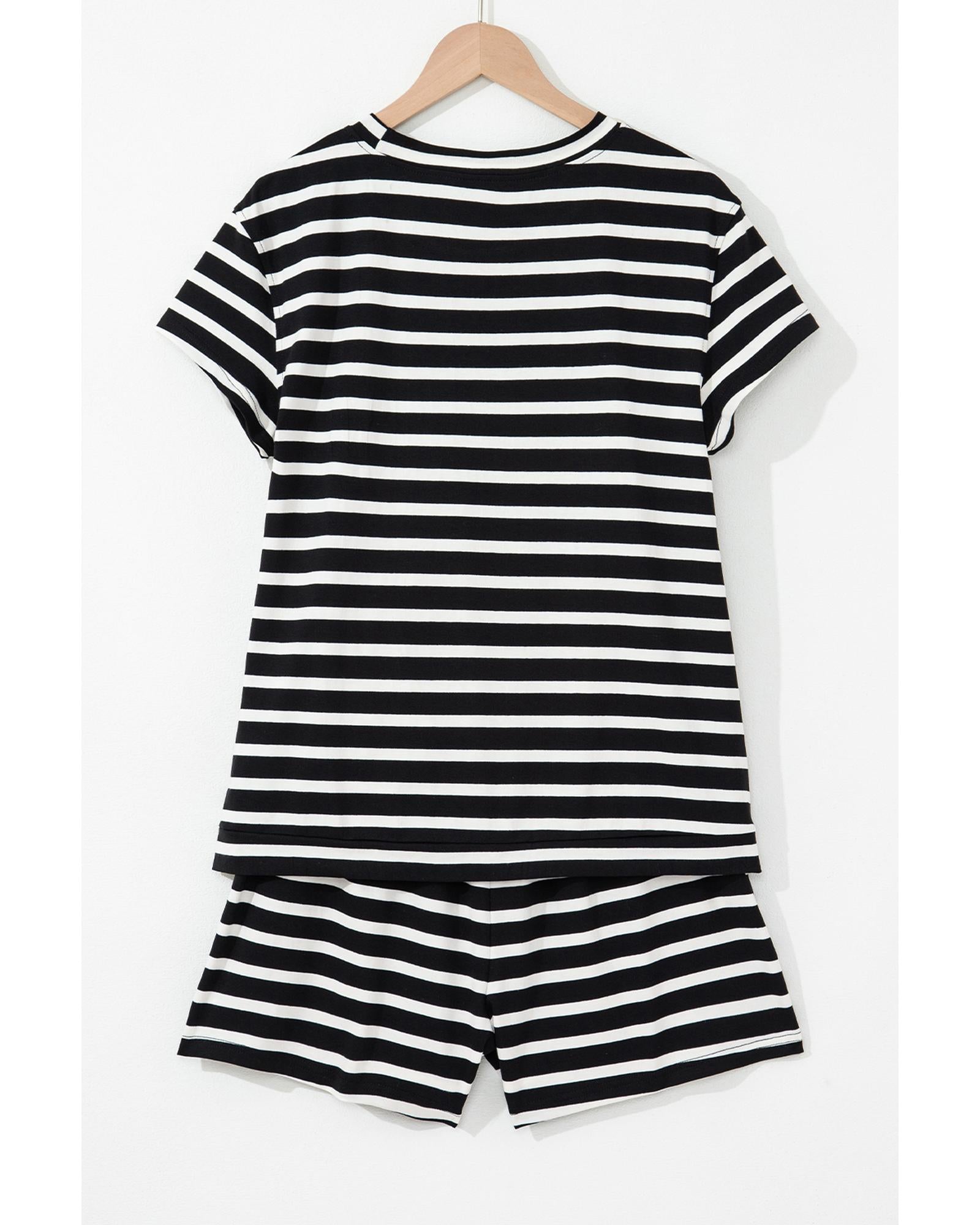 Black White Striped Short Sleeve Top and Shorts Set - XL 4