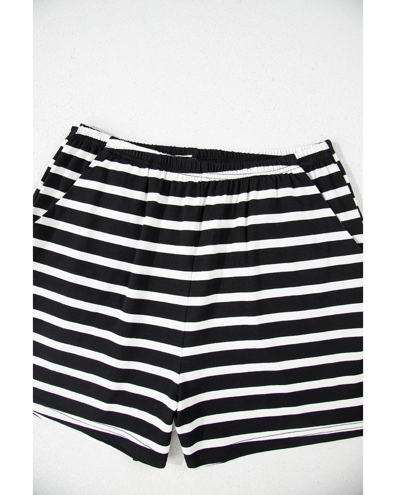 Black White Striped Short Sleeve Top and Shorts Set - XL 8