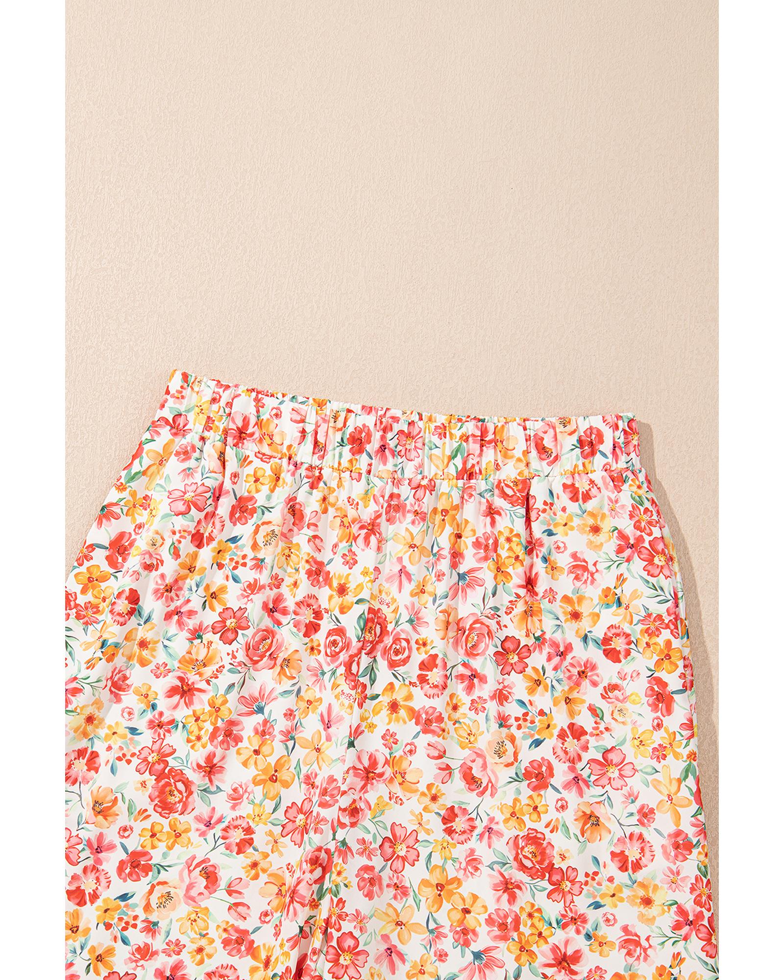 Pink Boho Floral Bandeau Top and High Waist Wide Leg Pants Set - M 8