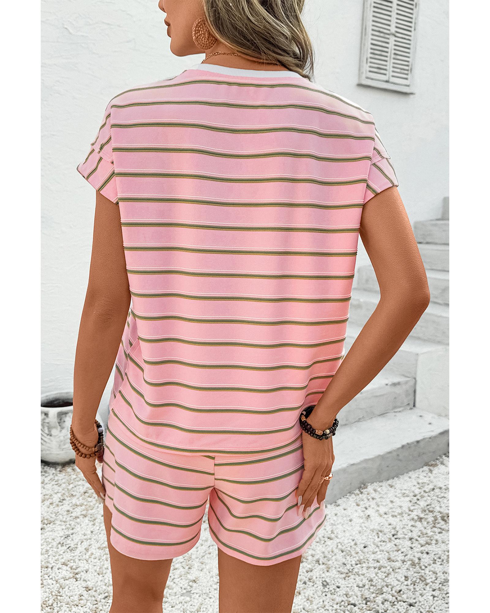Pink Stripe Wide Short Sleeve Tee and Short Set - XL