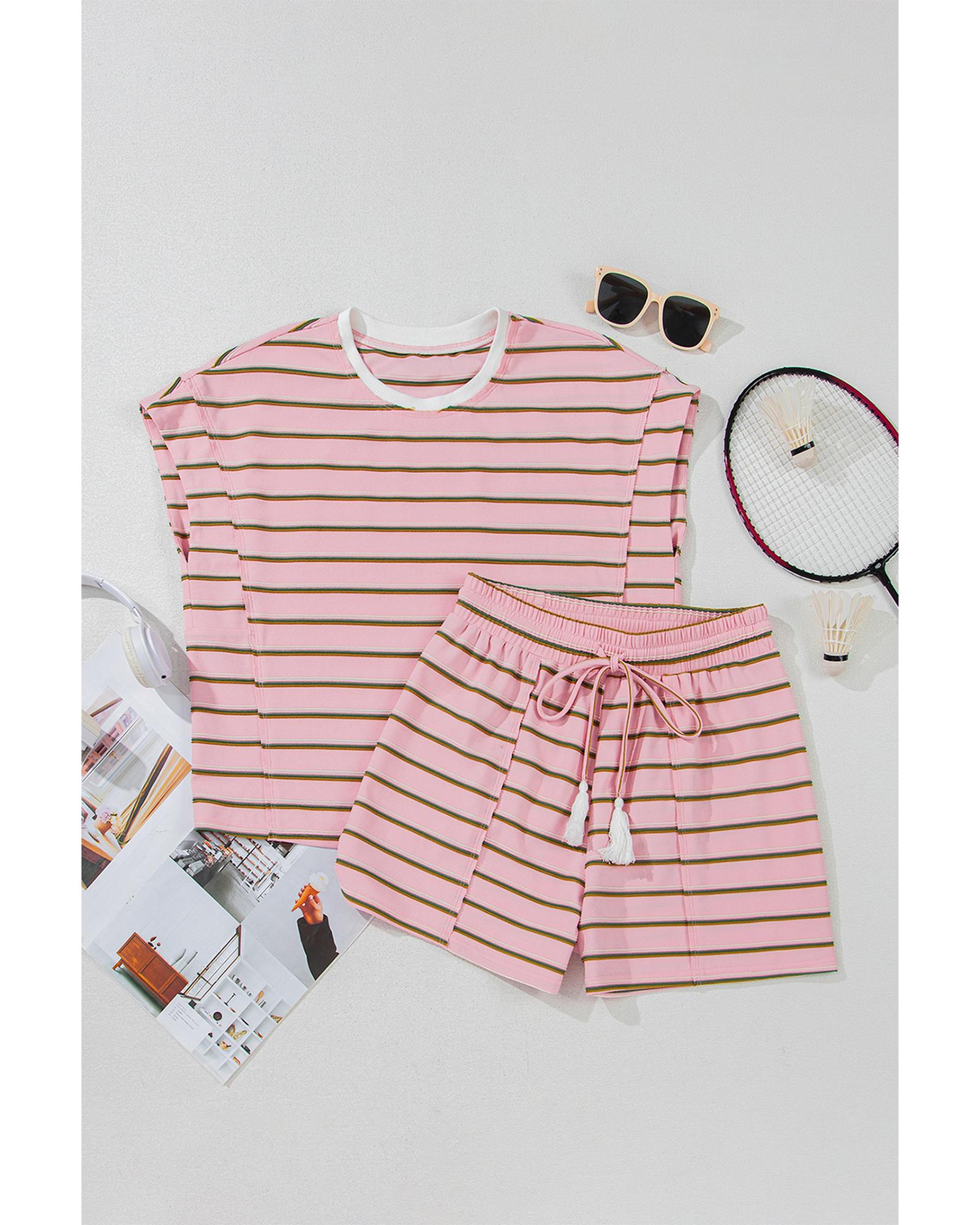 Pink Stripe Wide Short Sleeve Tee and Short Set - XL 6