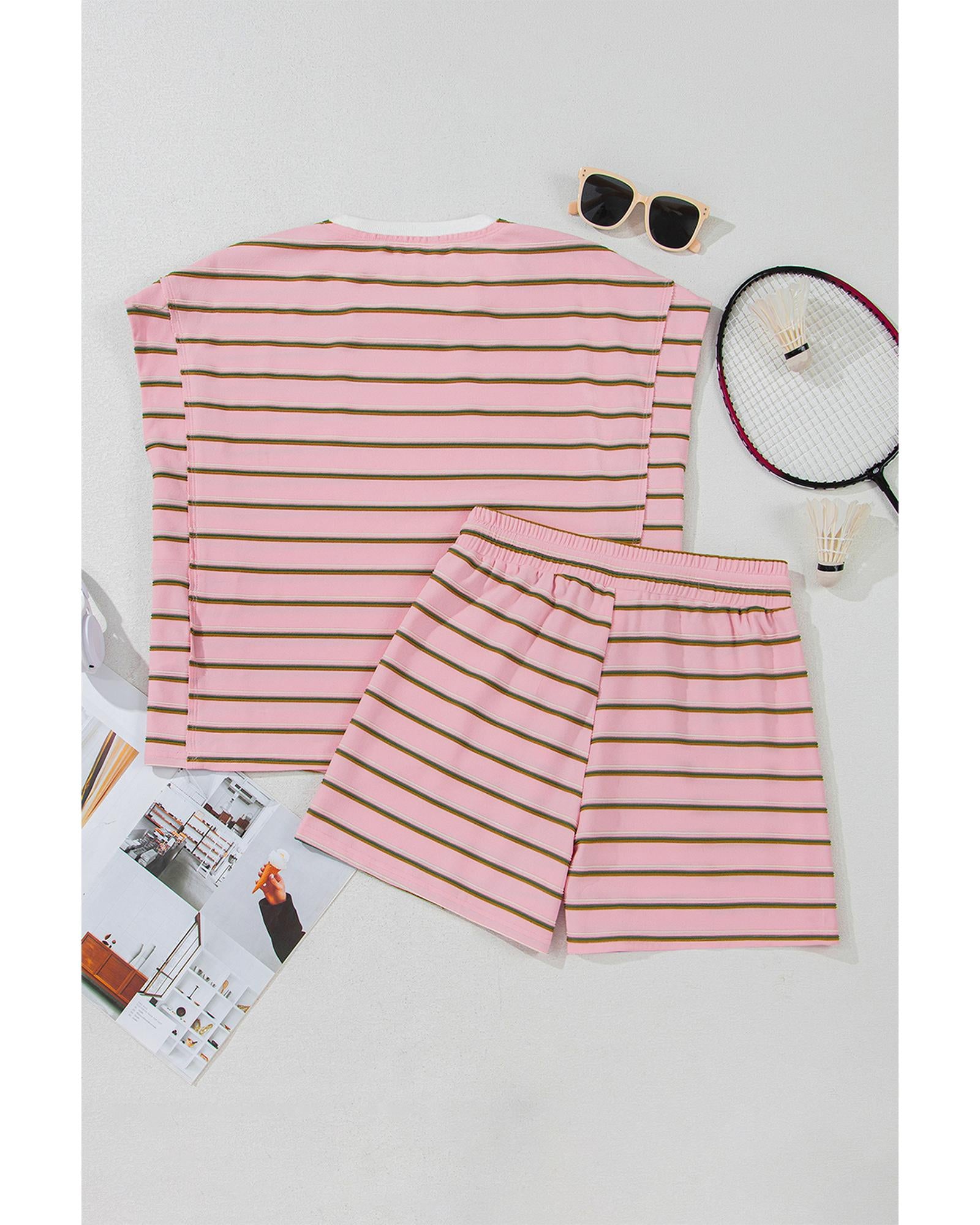 Pink Stripe Wide Short Sleeve Tee and Short Set - XL 7