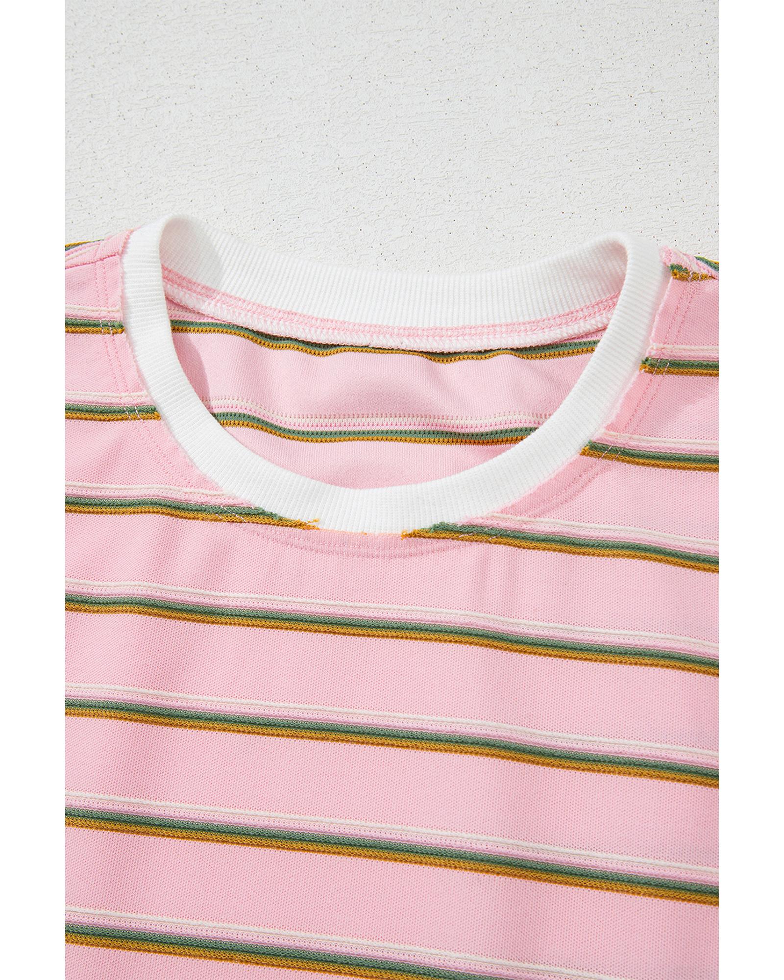Pink Stripe Wide Short Sleeve Tee and Short Set - XL 8