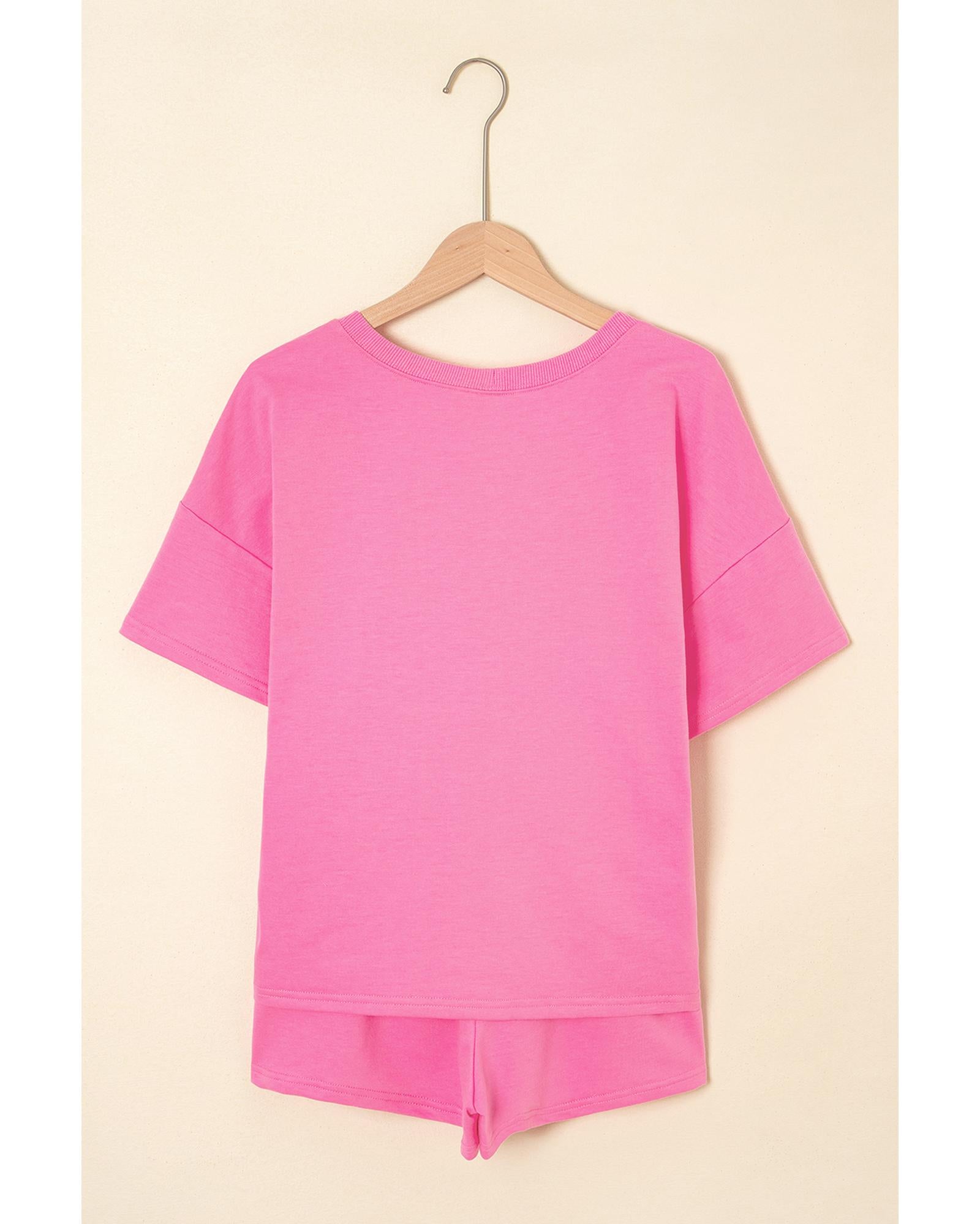 Bonbon V Neck Drop Shoulder Tee and Patchwork Drawstring Shorts Set - XL 8
