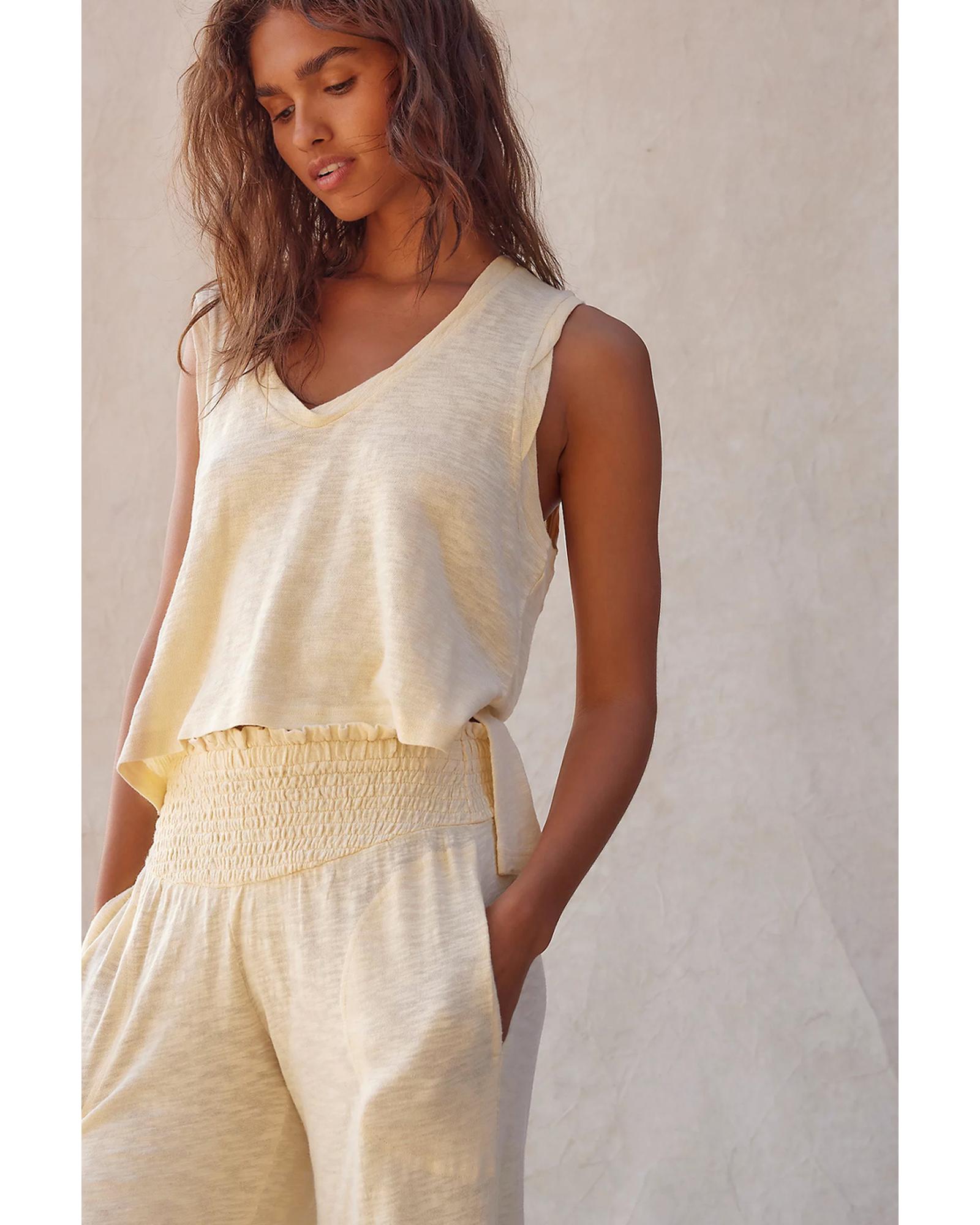 Beige Solid Color Tank Top and Smocked Waist Pants Set - L 3