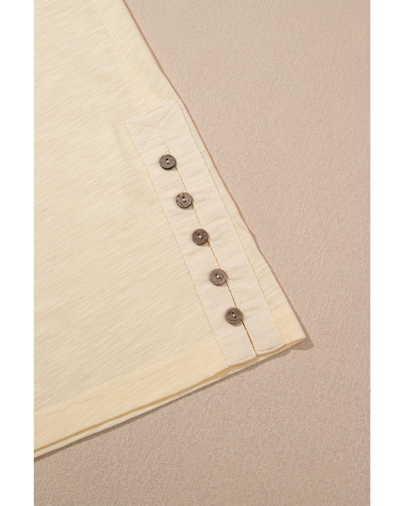 Beige Solid Color Tank Top and Smocked Waist Pants Set - S 6