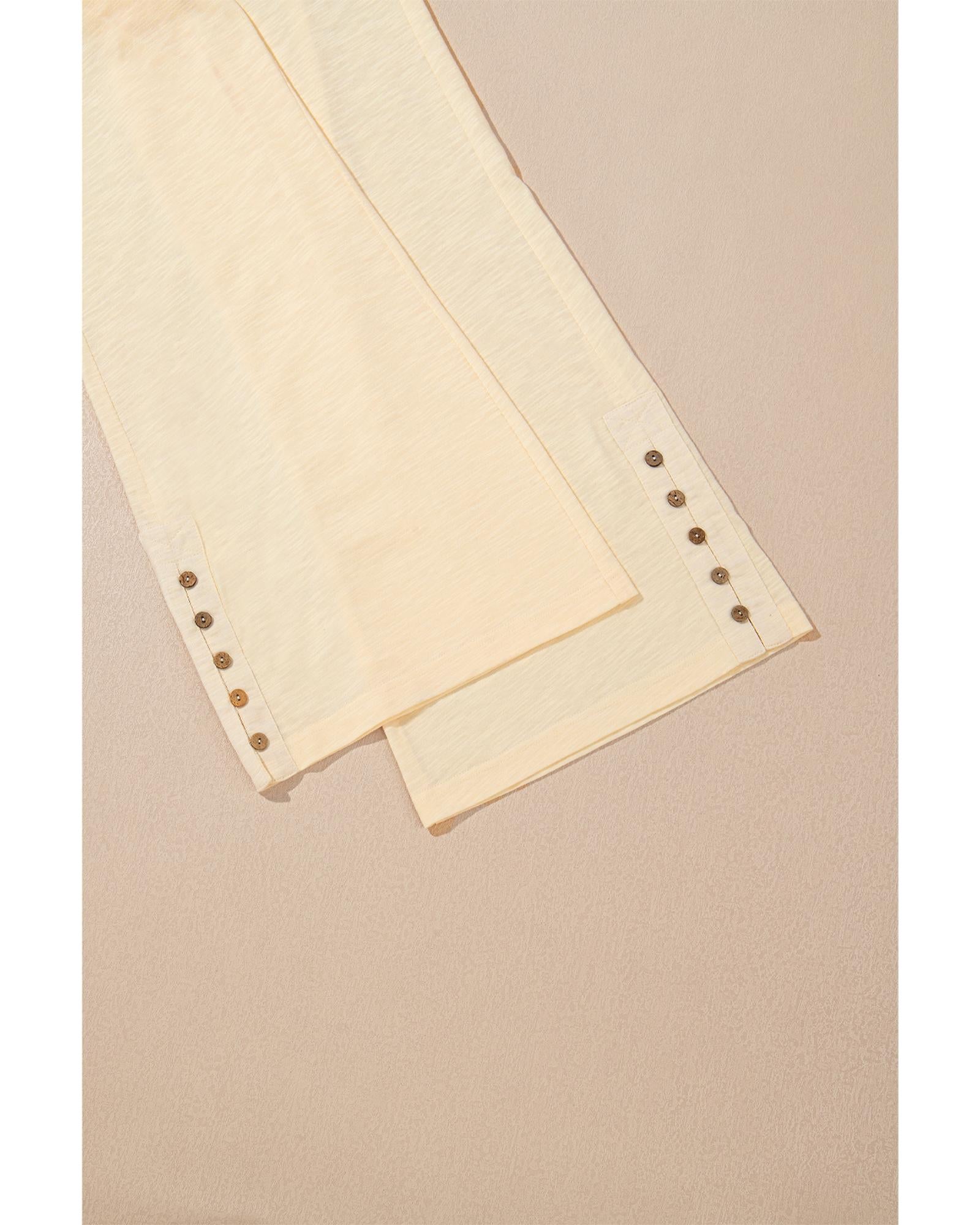 Beige Solid Color Tank Top and Smocked Waist Pants Set - XL 6