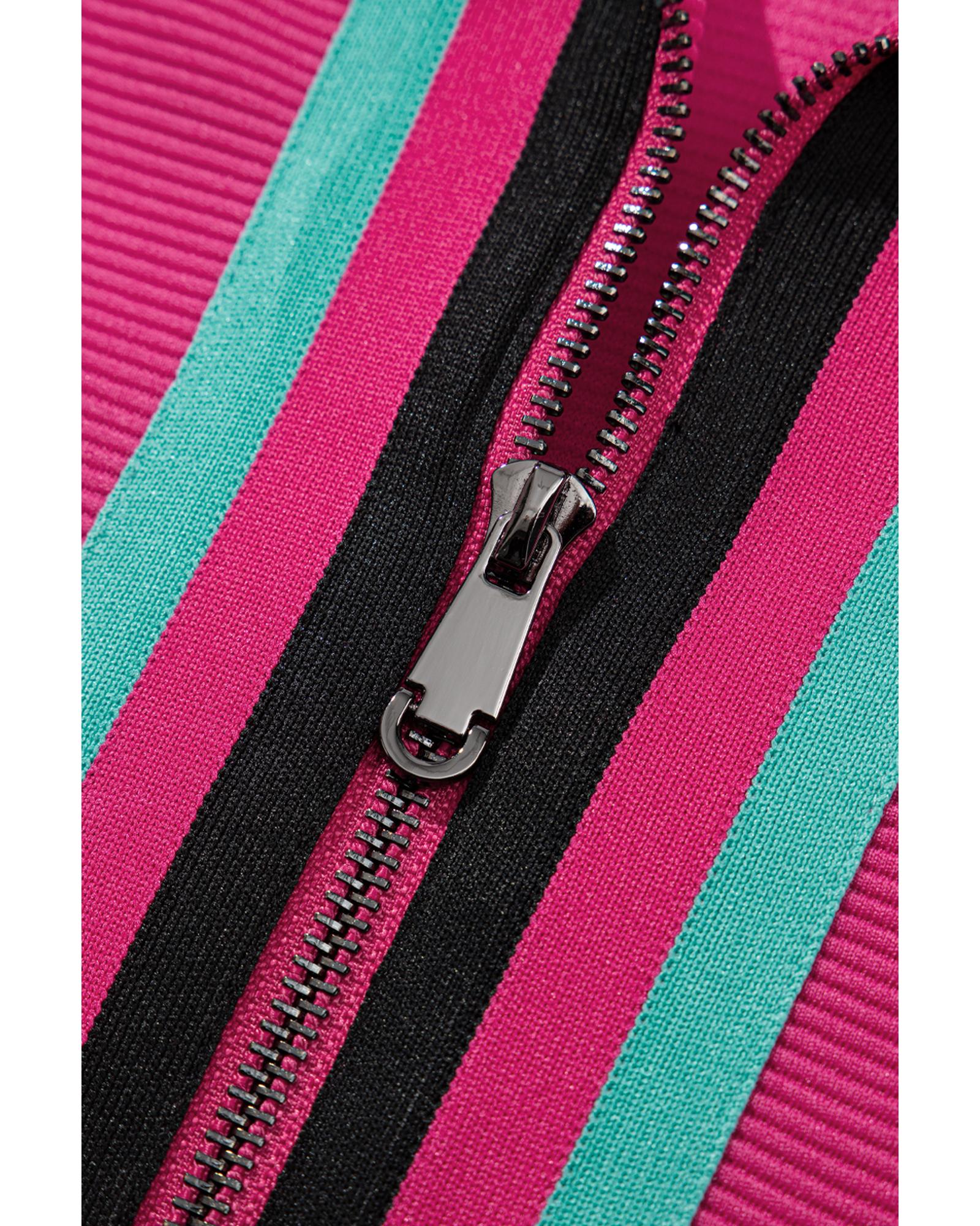 Strawberry Pink Striped Detail Flutter Sleeve Zipped Collar Short Set - M 5