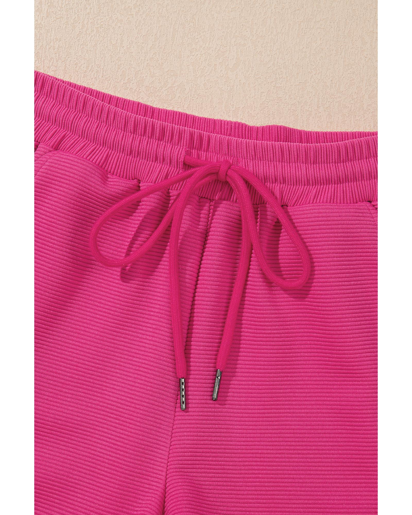 Strawberry Pink Striped Detail Flutter Sleeve Zipped Collar Short Set - XL 8