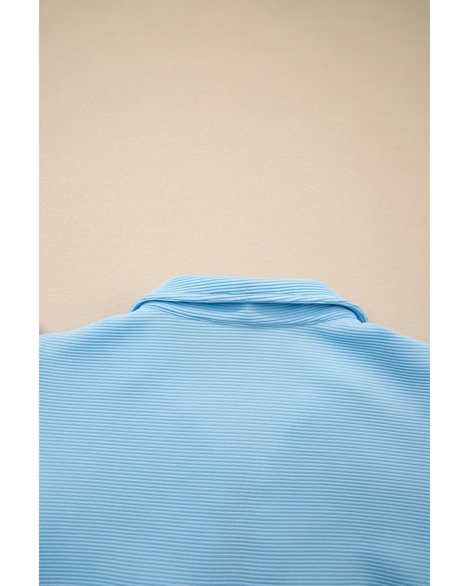 Beau Blue Striped Detail Flutter Sleeve Zipped Collar Short Set - XL 6