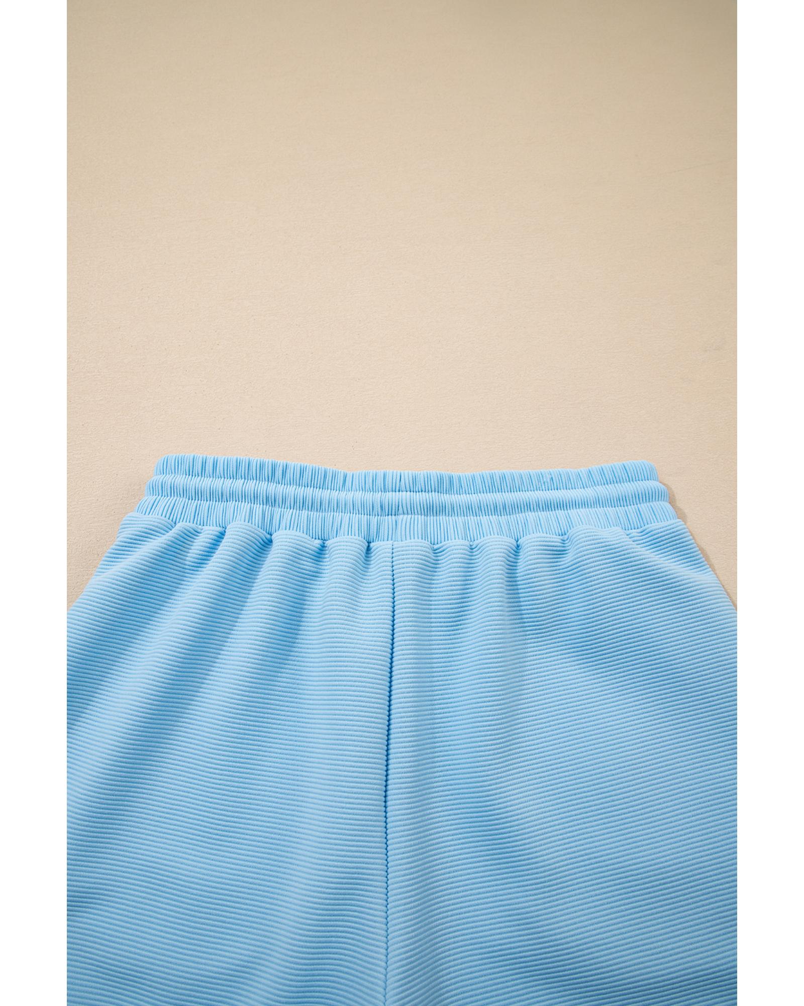 Beau Blue Striped Detail Flutter Sleeve Zipped Collar Short Set - XL 8