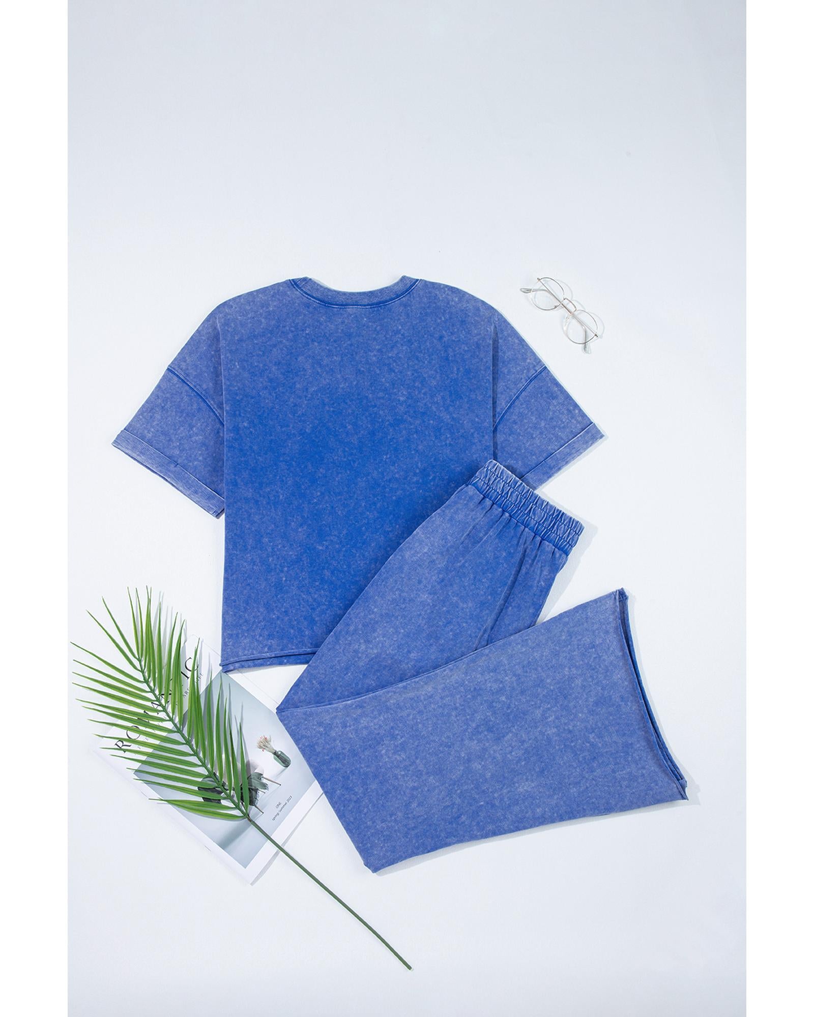 Ashleigh Blue Acid Wash Star Patched Rolled Trim Pants Set - L 4