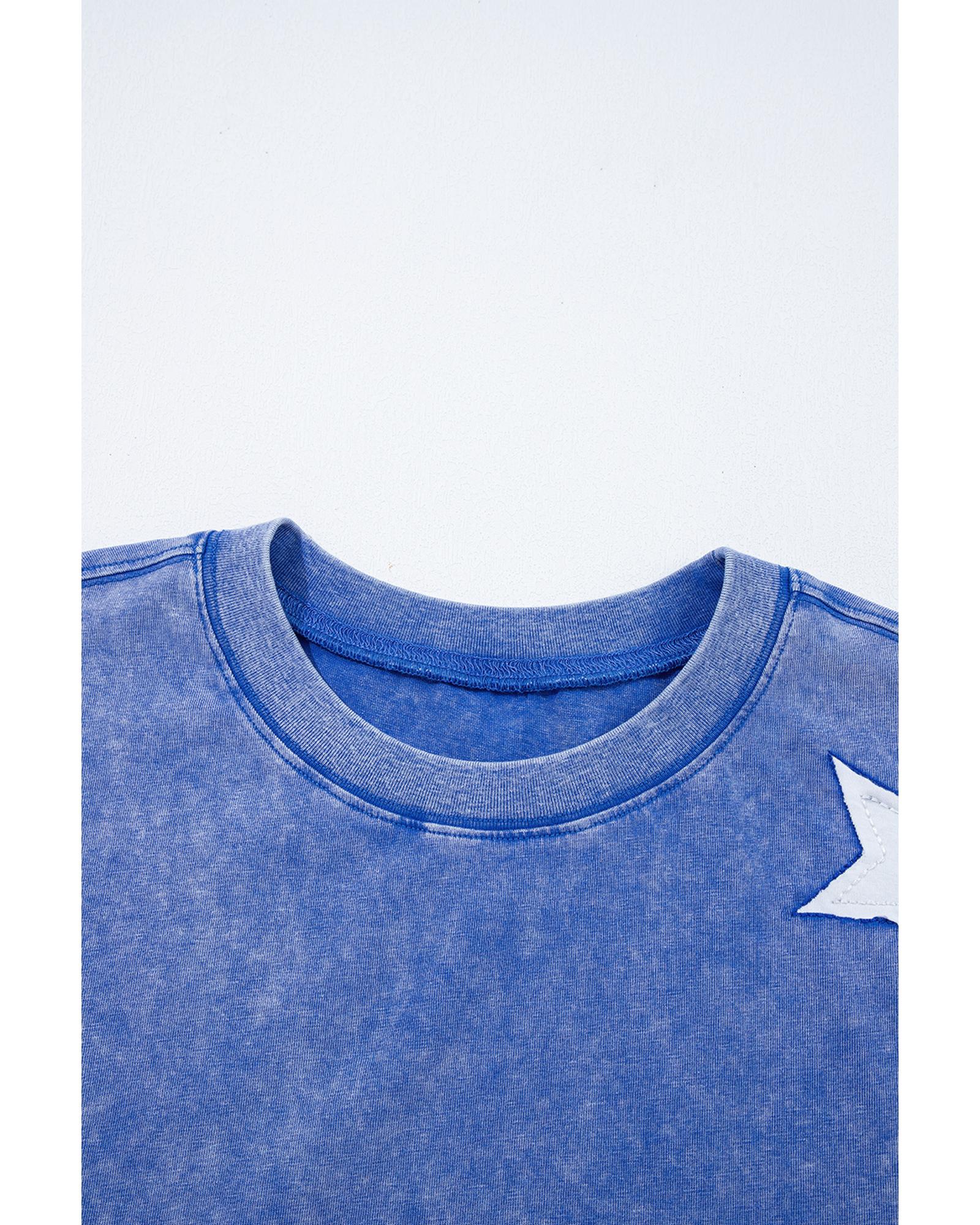 Ashleigh Blue Acid Wash Star Patched Rolled Trim Pants Set - L 5