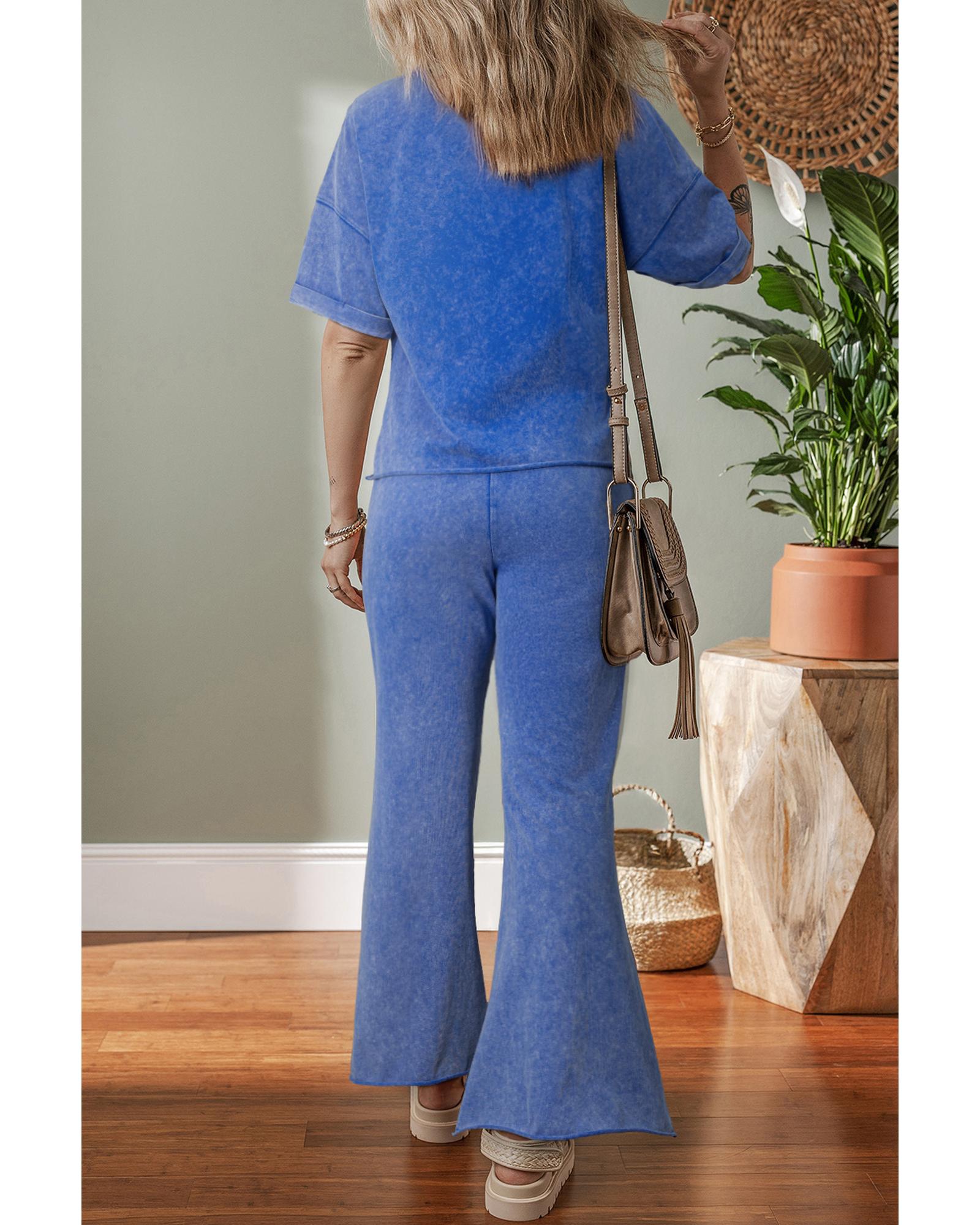 Ashleigh Blue Acid Wash Star Patched Rolled Trim Pants Set - XL