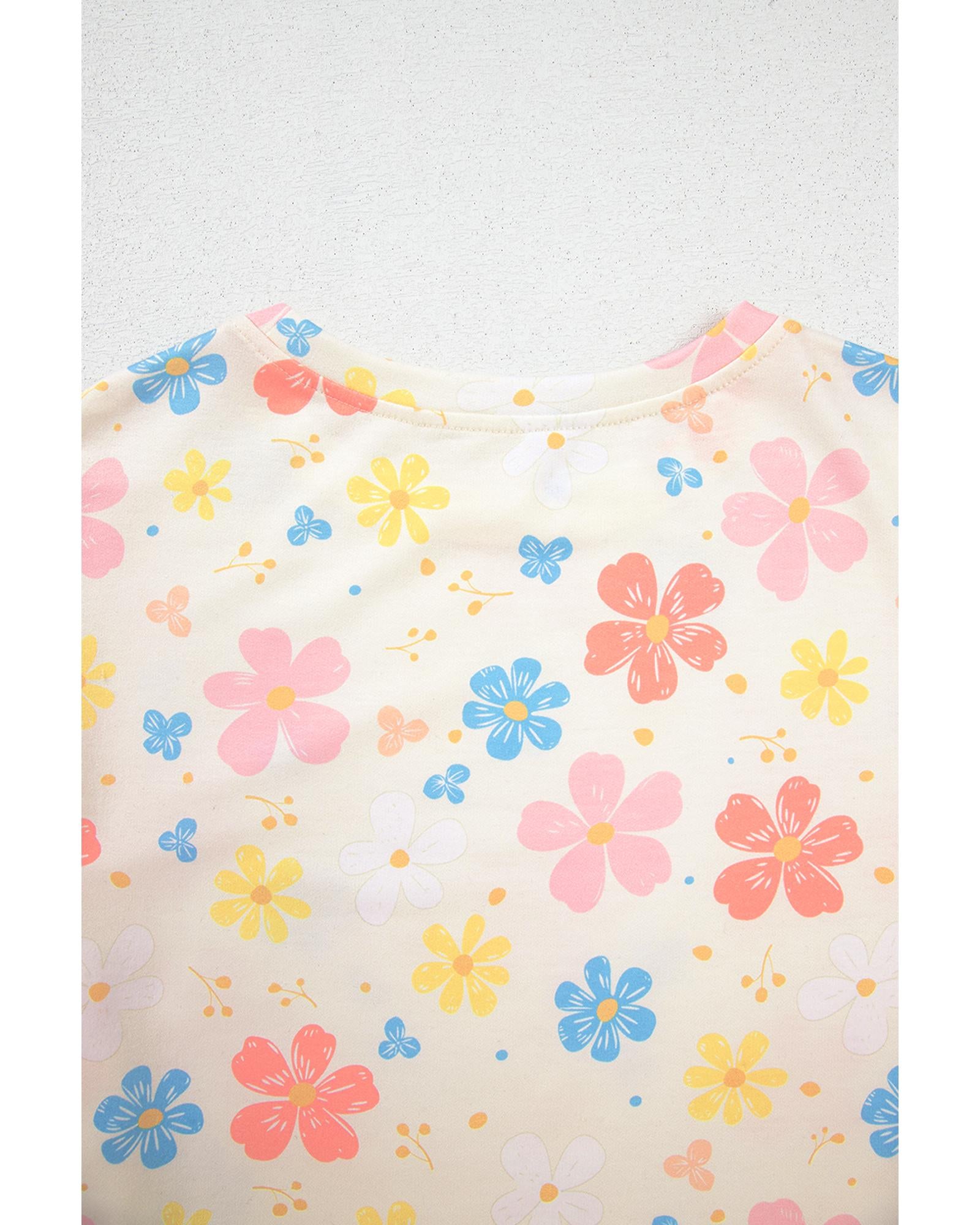Apricot Floral Print Crop Top Wide Leg Short Set - L 6