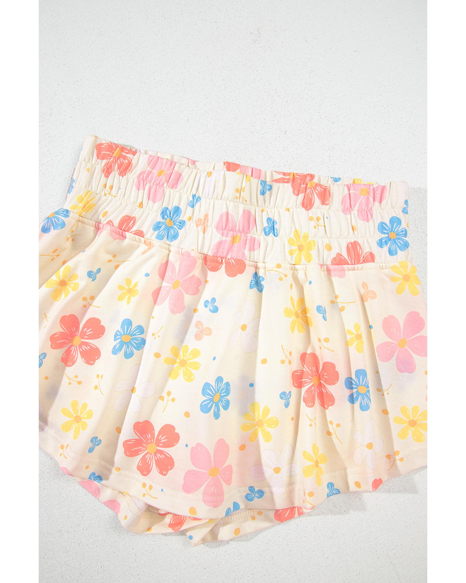 Apricot Floral Print Crop Top Wide Leg Short Set - L 7