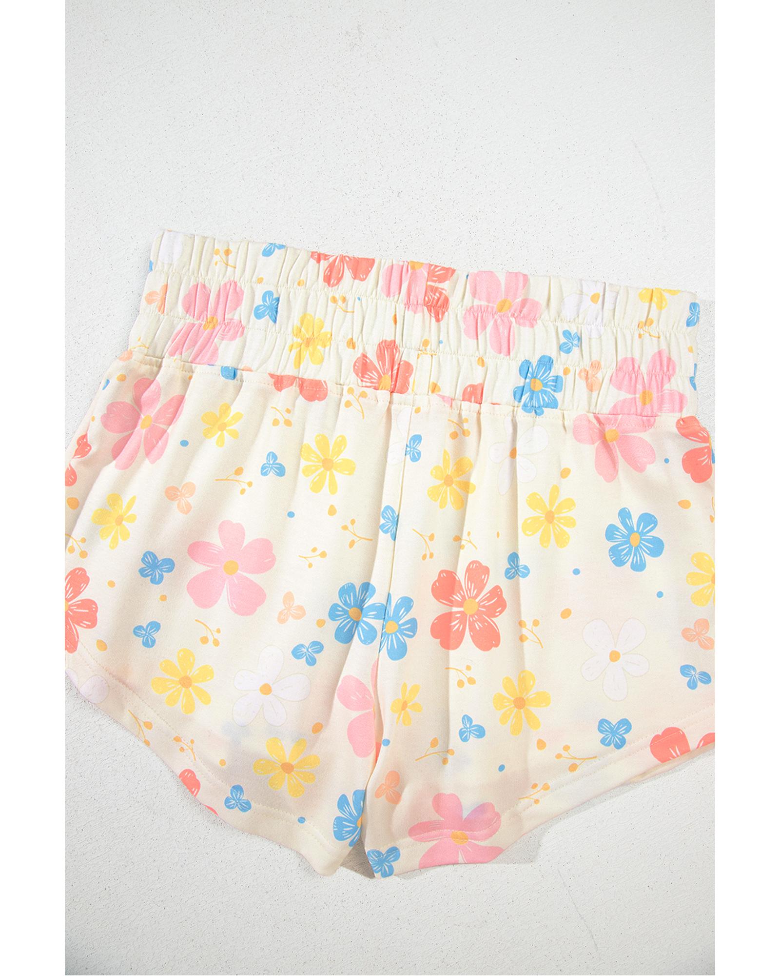 Apricot Floral Print Crop Top Wide Leg Short Set - L 8