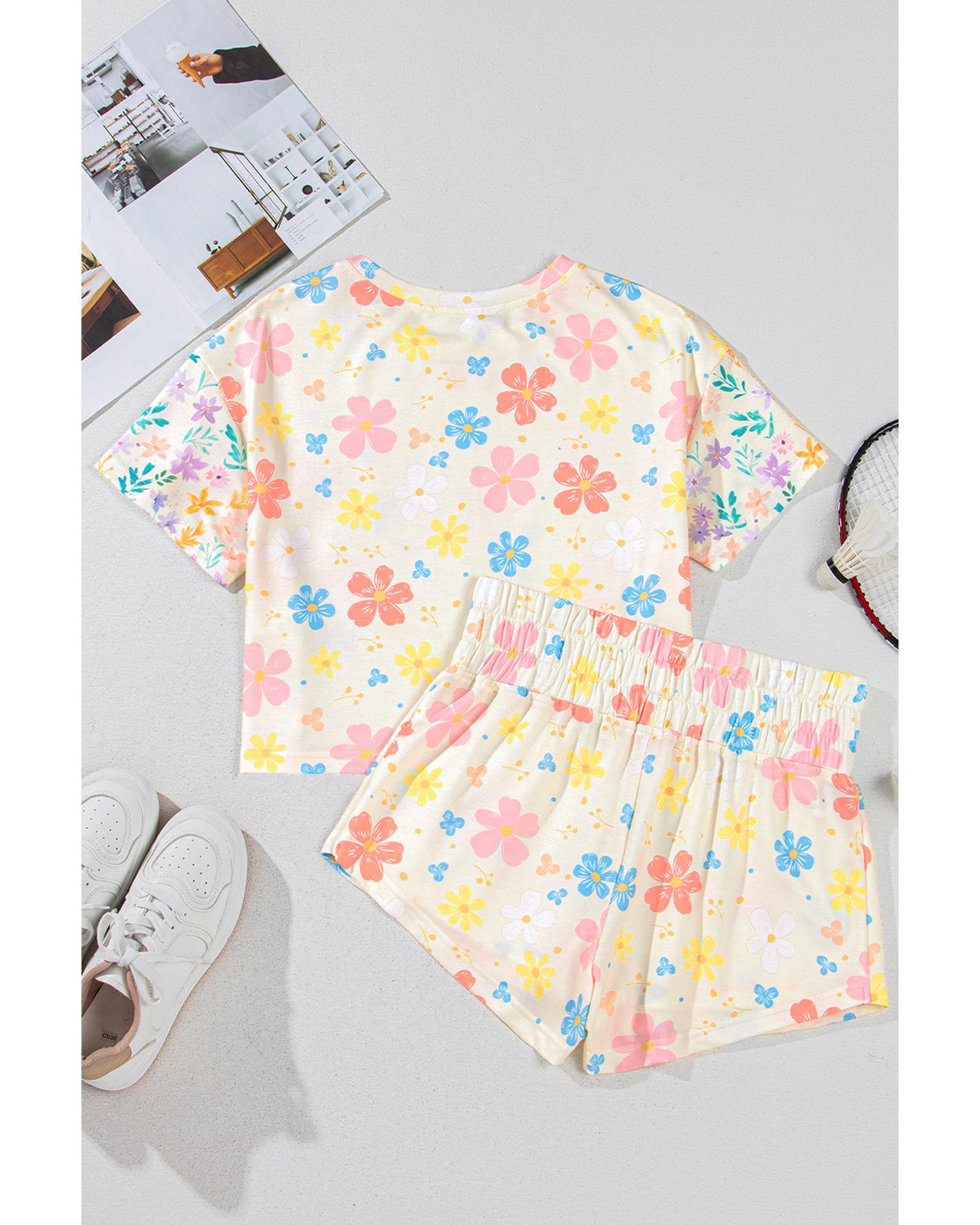 Apricot Floral Print Crop Top Wide Leg Short Set - XL 4