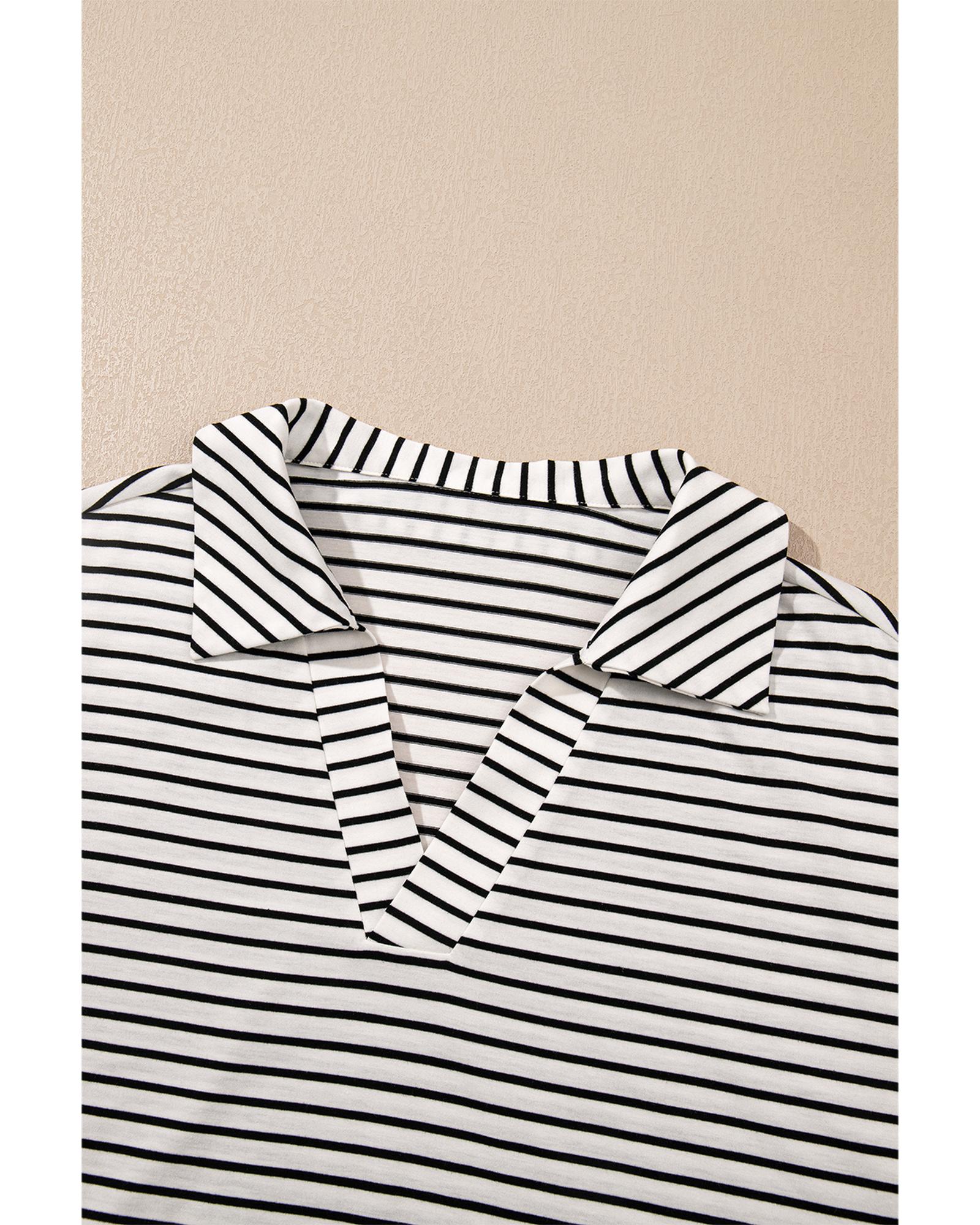Black Stripe V Neck Tee and Casual Short Set - L 7