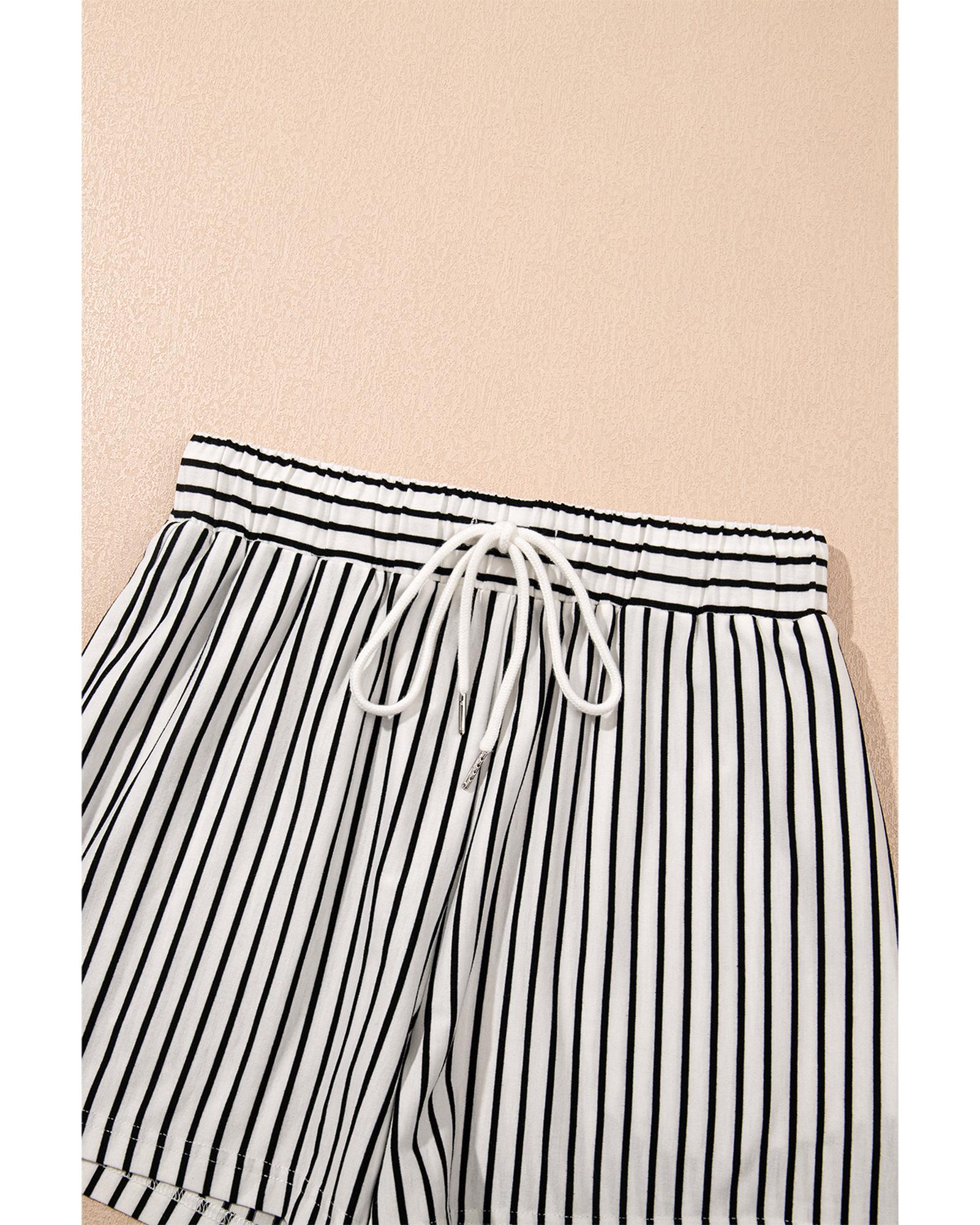 Black Stripe V Neck Tee and Casual Short Set - L 8