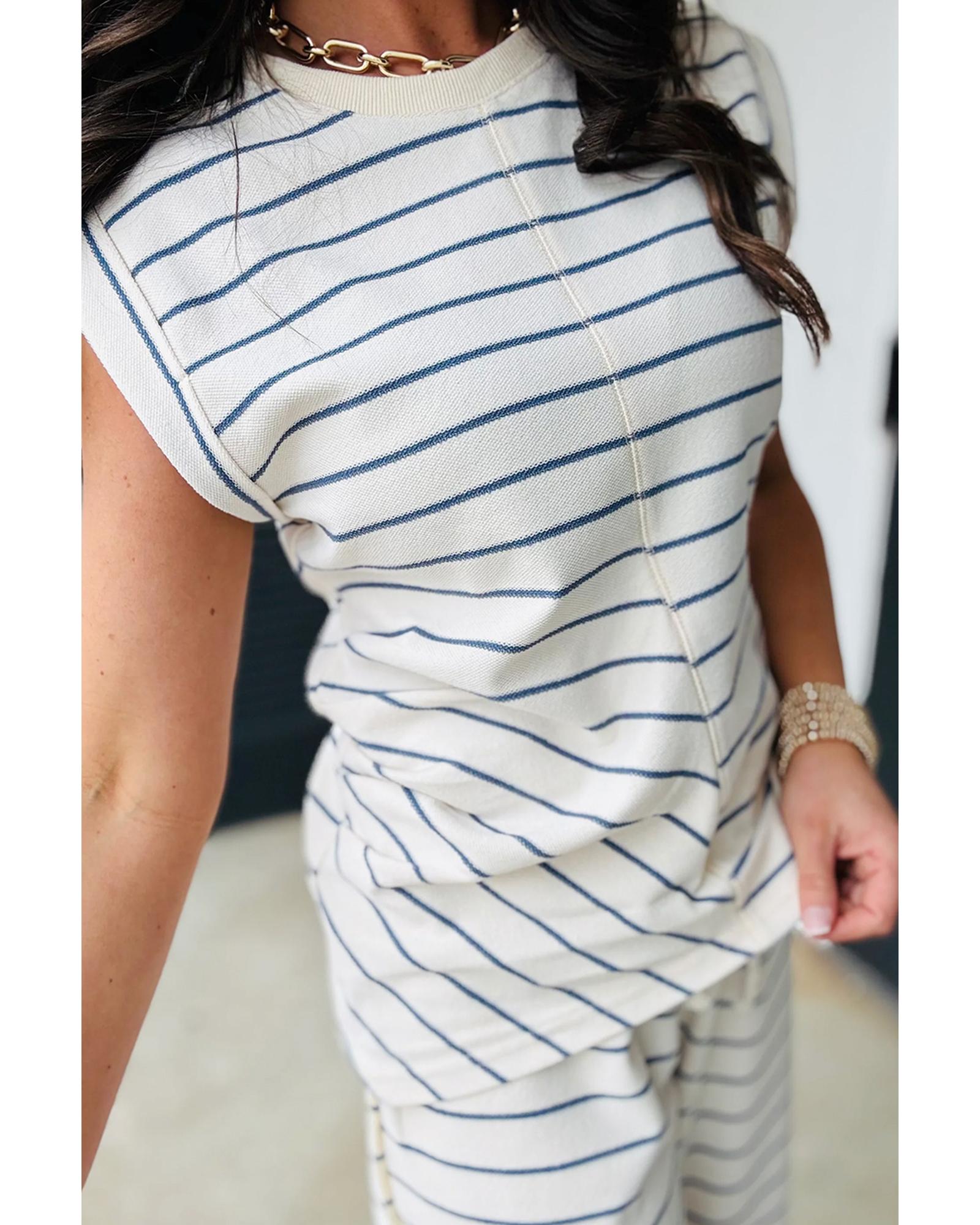 Sail Blue Casual Wide Leg 2pcs Pants Set - L