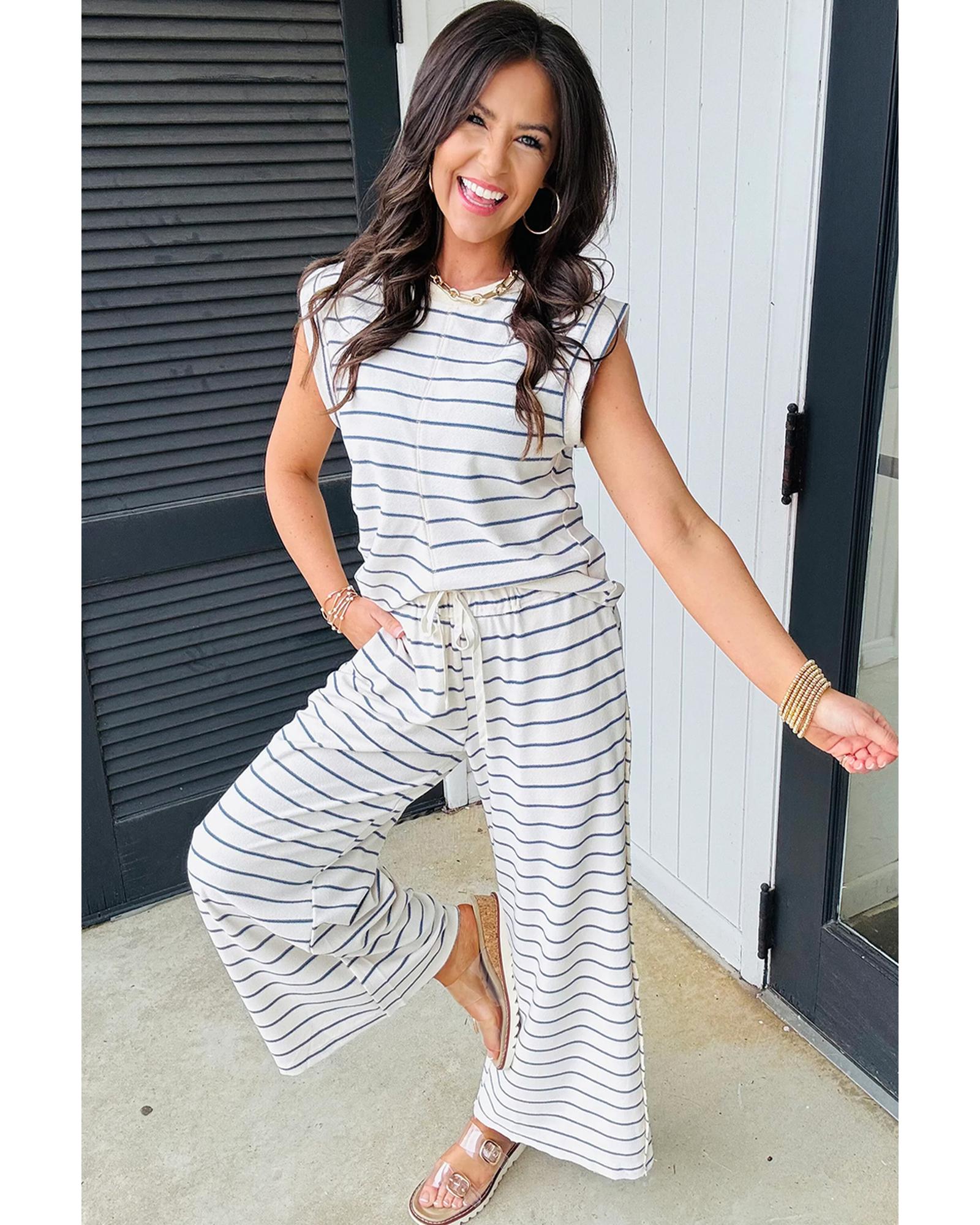 Sail Blue Casual Wide Leg 2pcs Pants Set - L 3