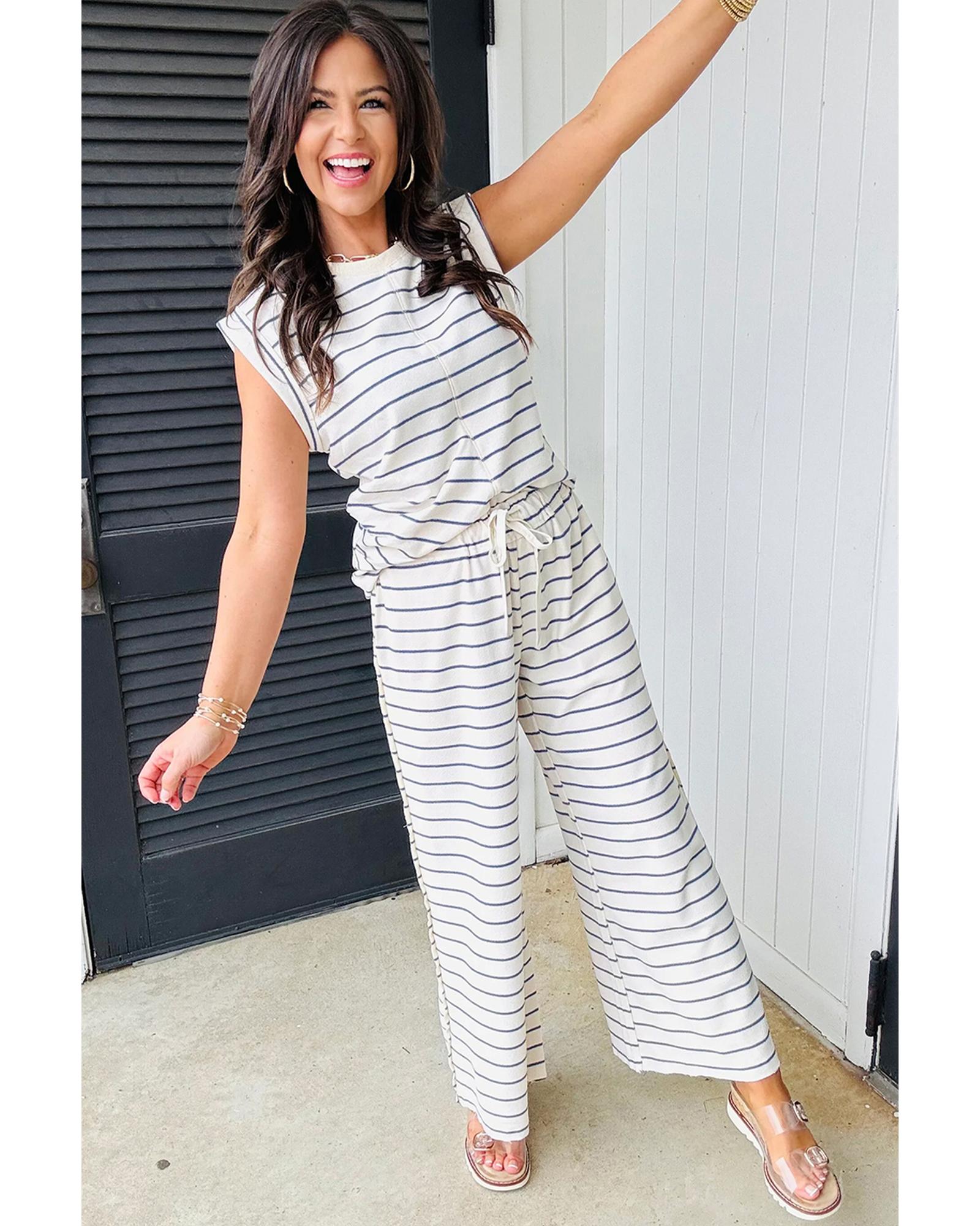 Sail Blue Casual Wide Leg 2pcs Pants Set - L 4
