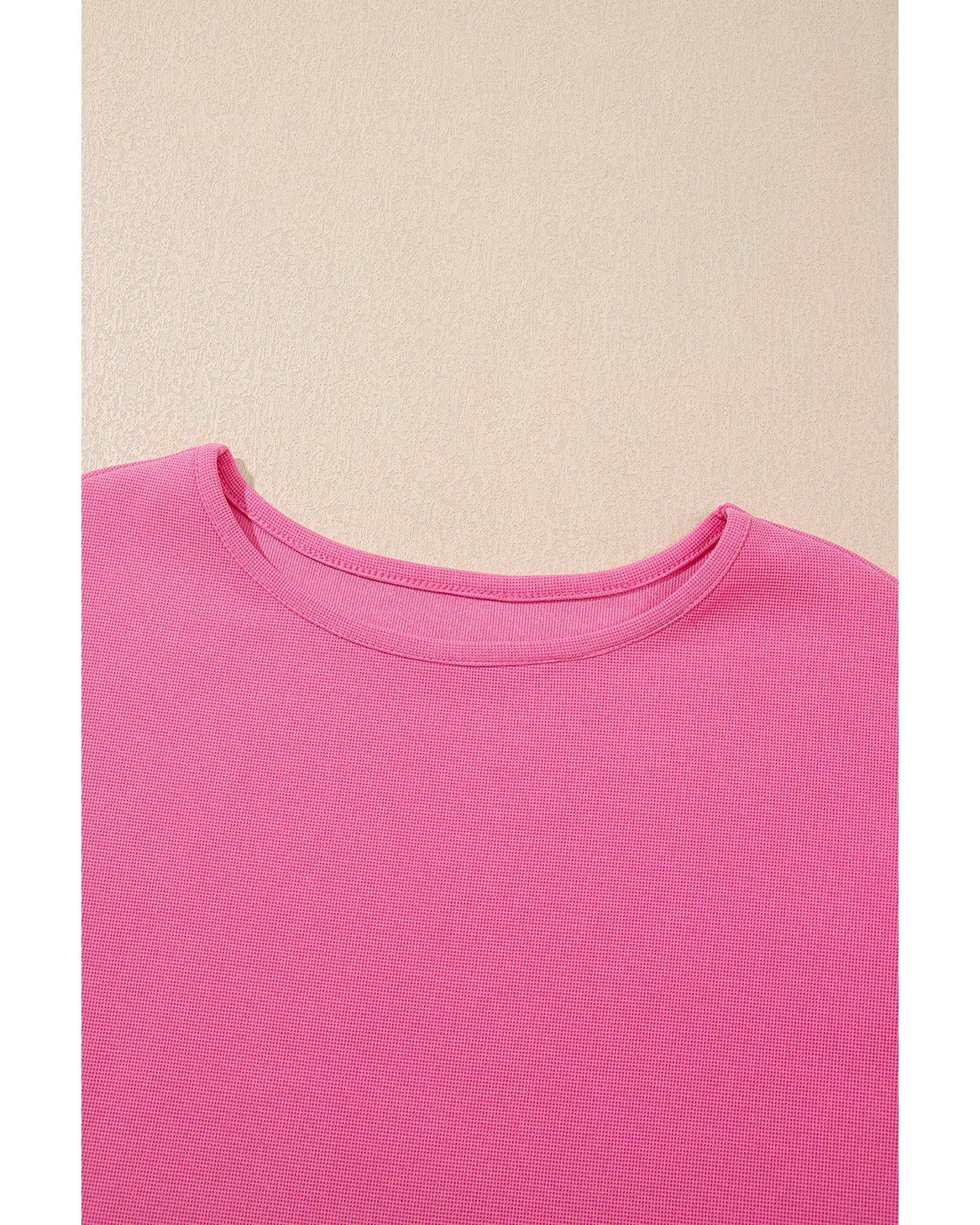 Bright Pink Textured Pearled Ruffle Sleeve Top 2 Piece Shorts Set - L 6