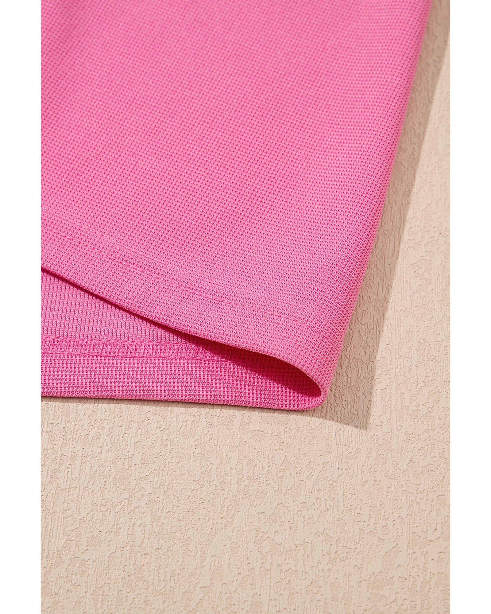 Bright Pink Textured Pearled Ruffle Sleeve Top 2 Piece Shorts Set - L 8