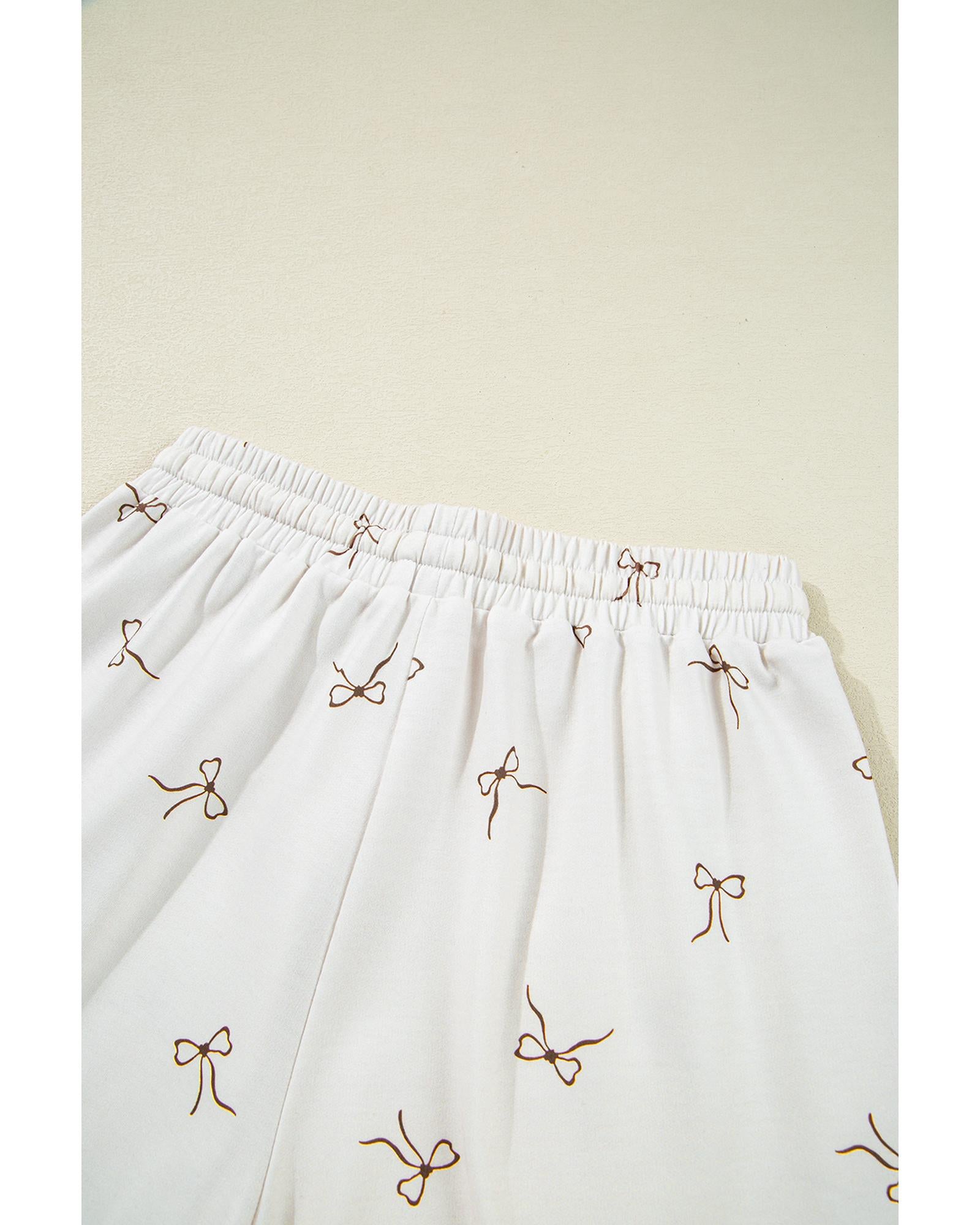 Beige Bow Print Half Zip Tank and Shorts 2pcs Set - XL 6