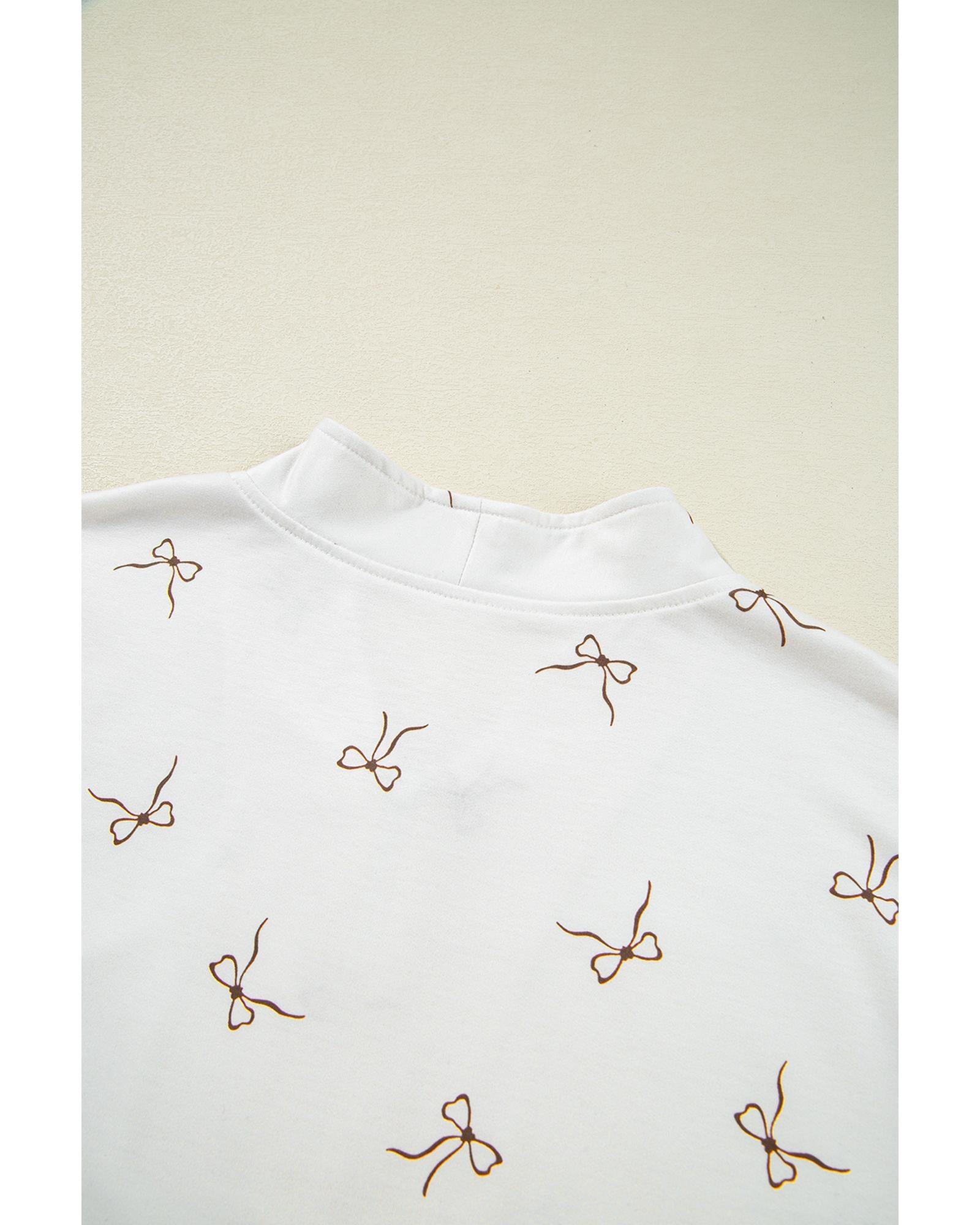 Beige Bow Print Half Zip Tank and Shorts 2pcs Set - XL 8
