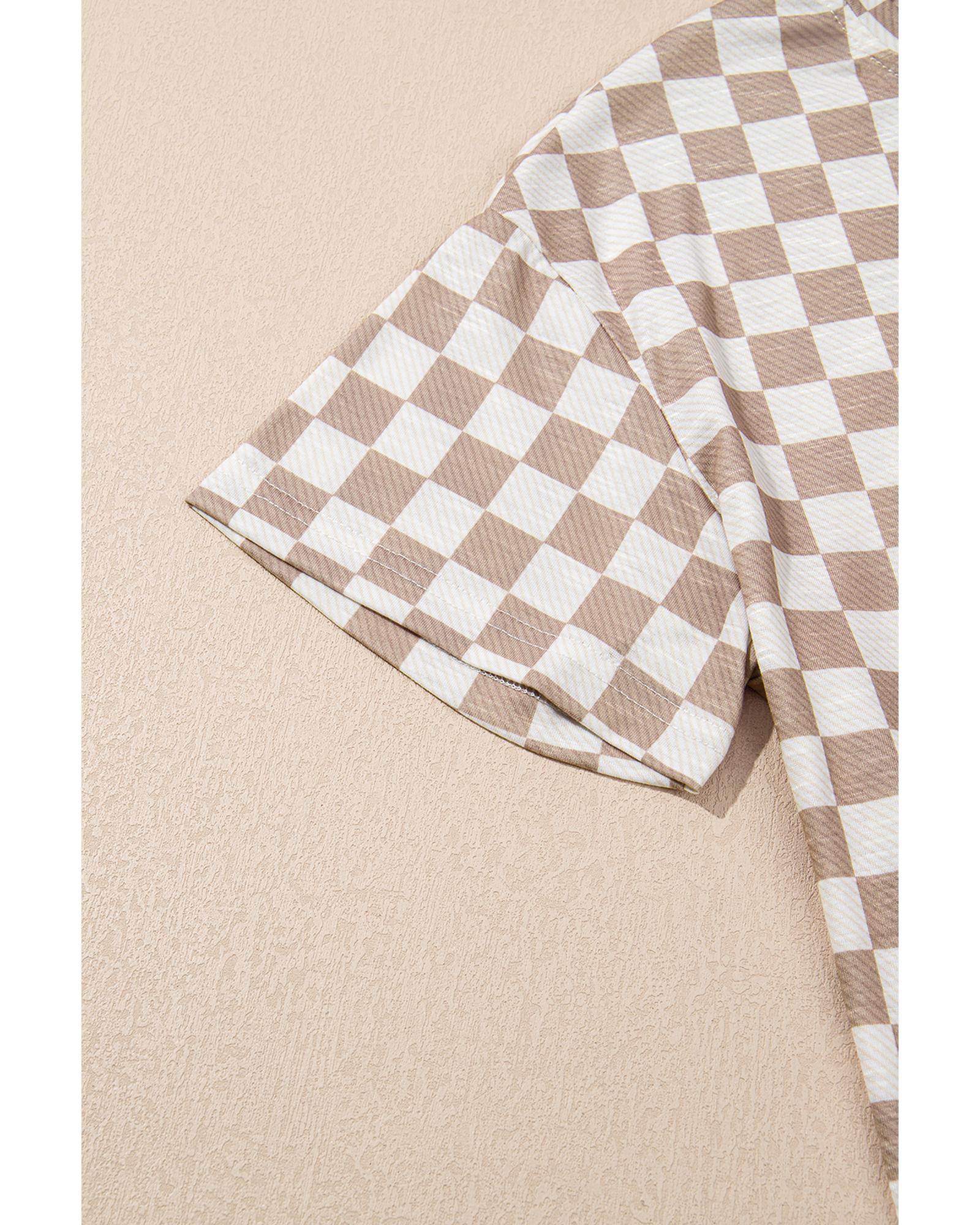 Brown Checkerboard T Shirt and High Waist Skorts 2 Piece Outfit - M 6