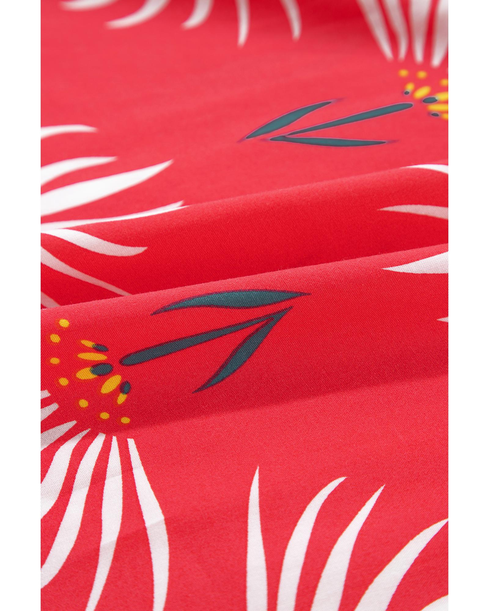 Red Floral Shirred Off Shoulder Crop Top and Slit Maxi Skirt Set - L 8