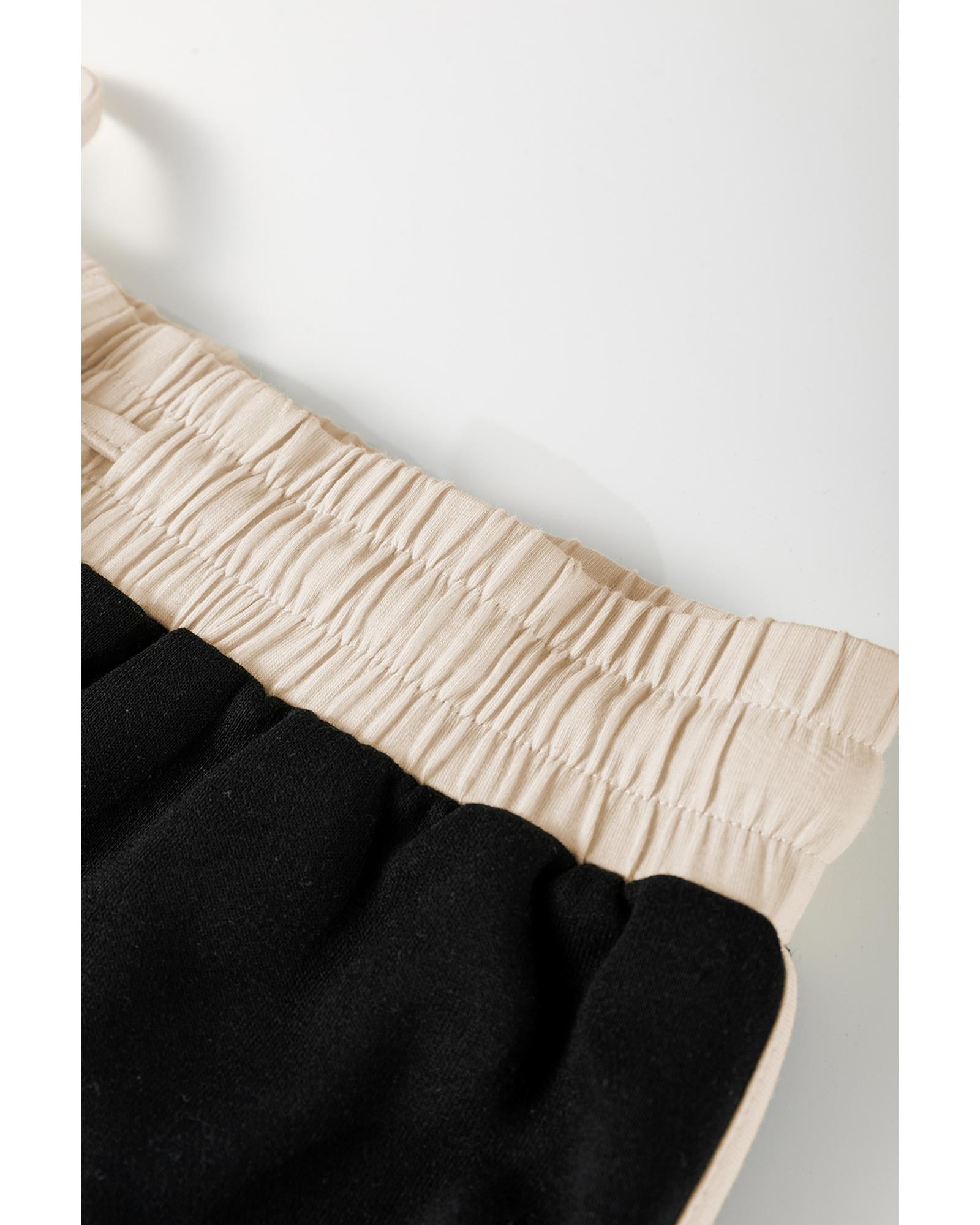 Black Color Contrast Loose Pullover and Lace-up Waist Skort Set - XL 6