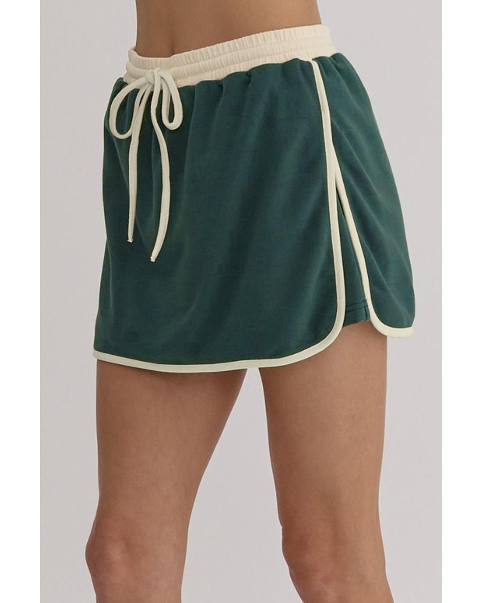 Evergreen Color Contrast Loose Pullover and Lace-up Waist Skort Set - XL 3