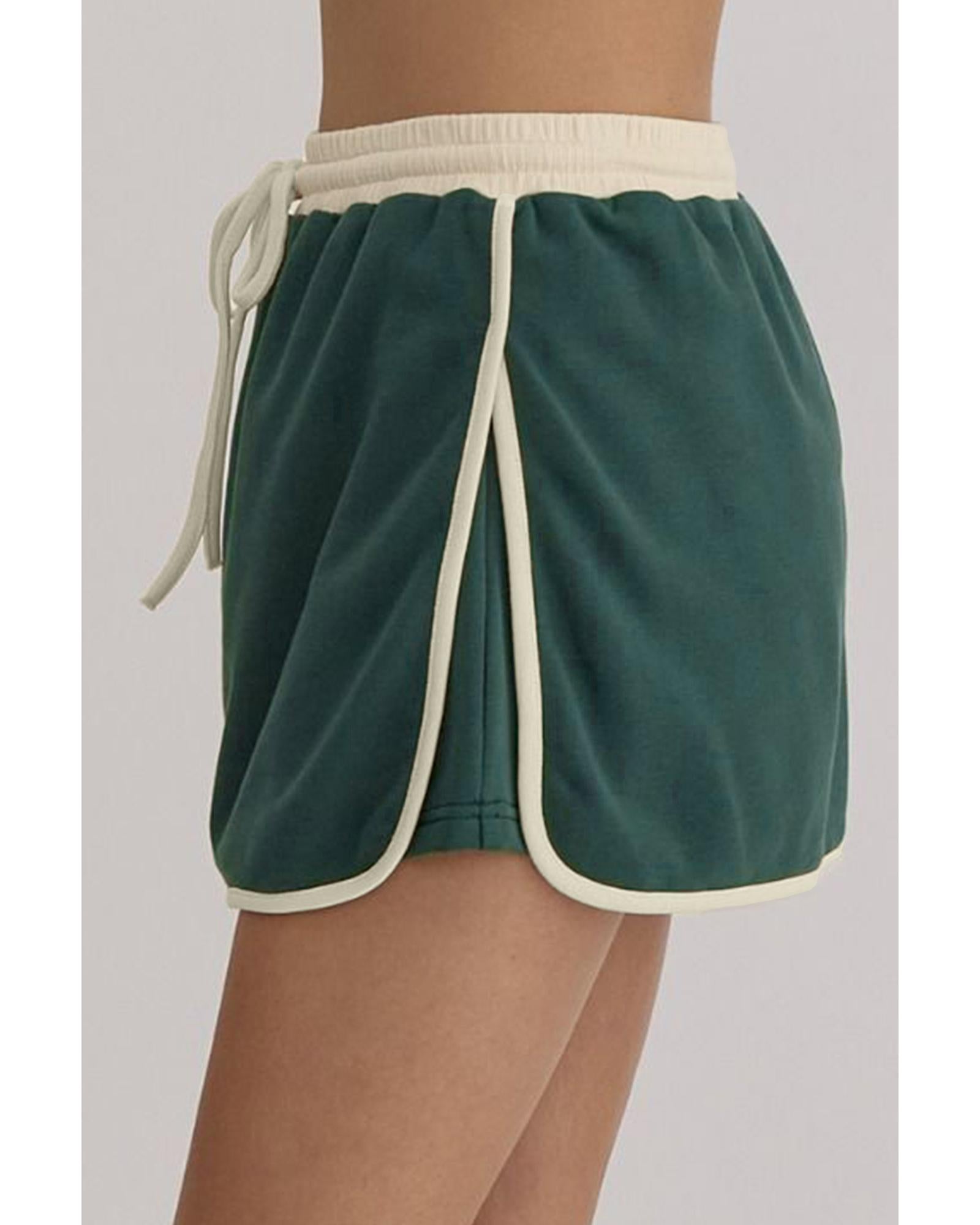 Evergreen Color Contrast Loose Pullover and Lace-up Waist Skort Set - XL 5