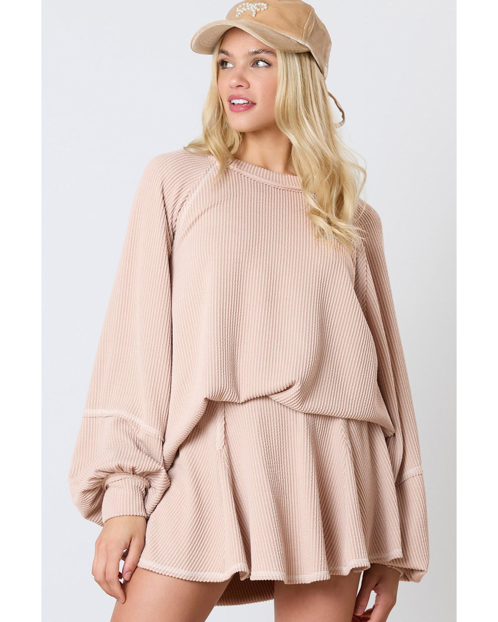 Jet Stream Corded Lantern Sleeve Top High Waist Ruffled Mini Skirt Set - M 8