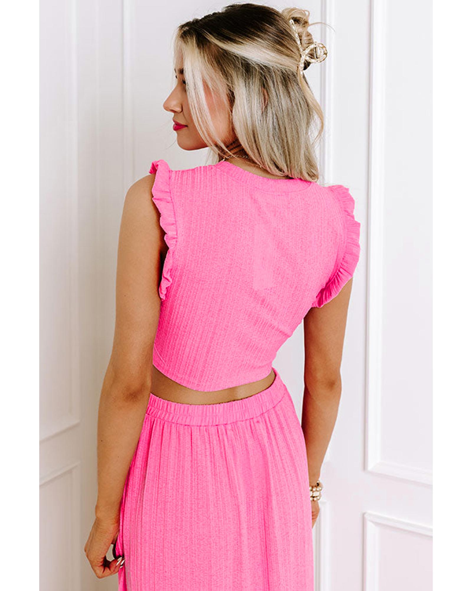 Bonbon Textured Ruffle Trim Crop Vest Lace-up Long Skirt Set - L 7