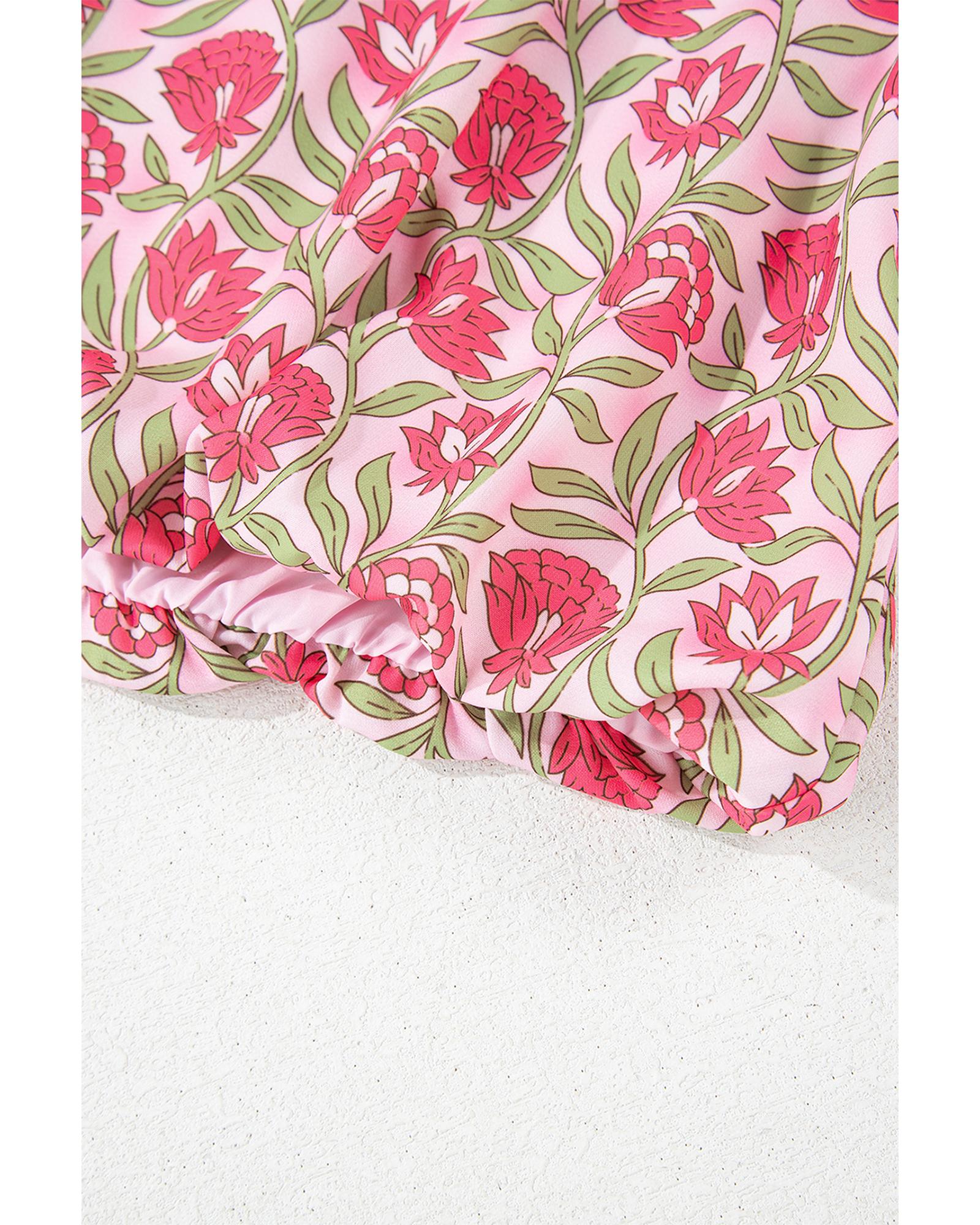 Pink Floral Print Puffy Cropped Tank and Mini Skirt Set - XL 8