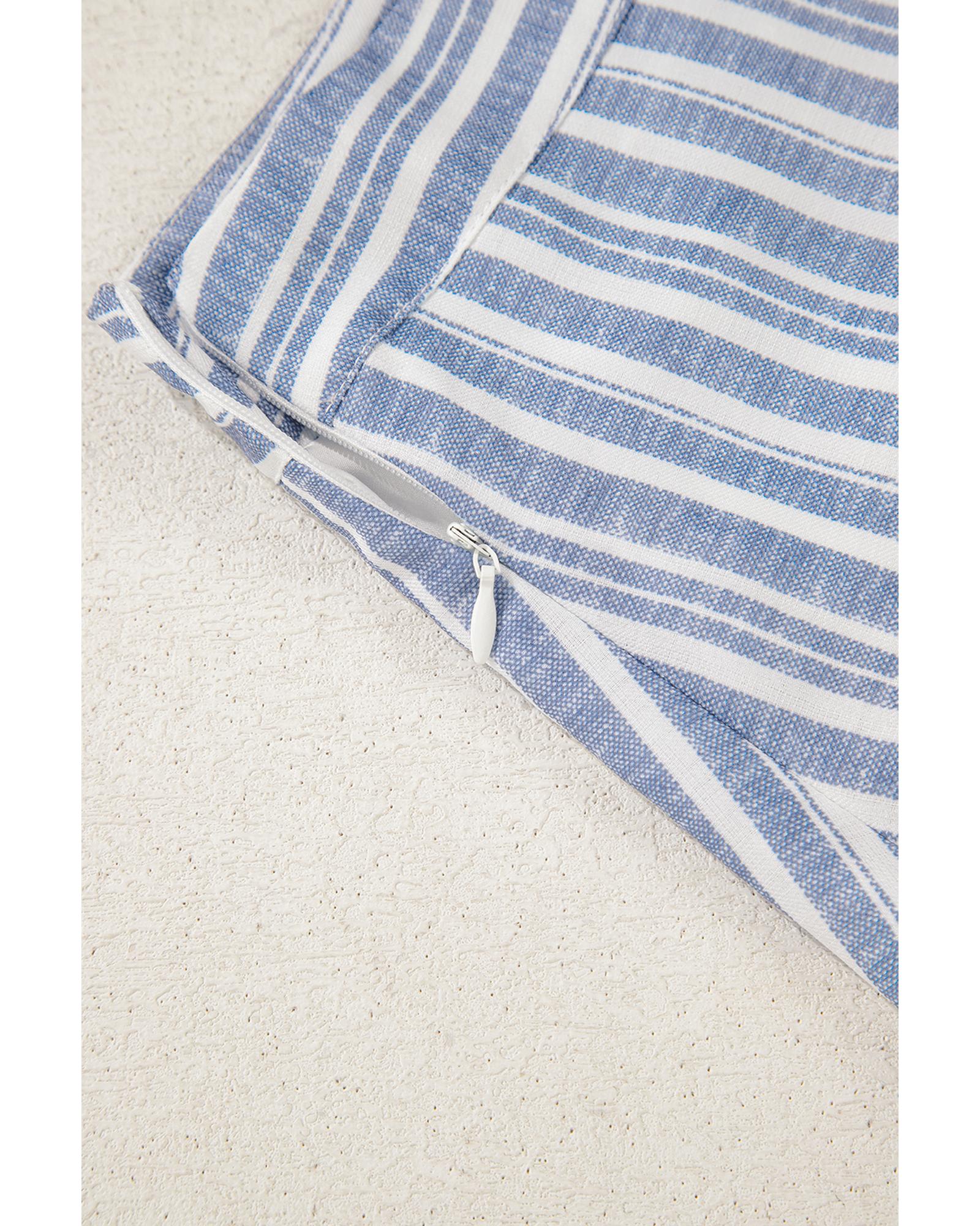 Sky Blue Stripe Buttoned Office Waistcoat Mini Skirt Set - L 5