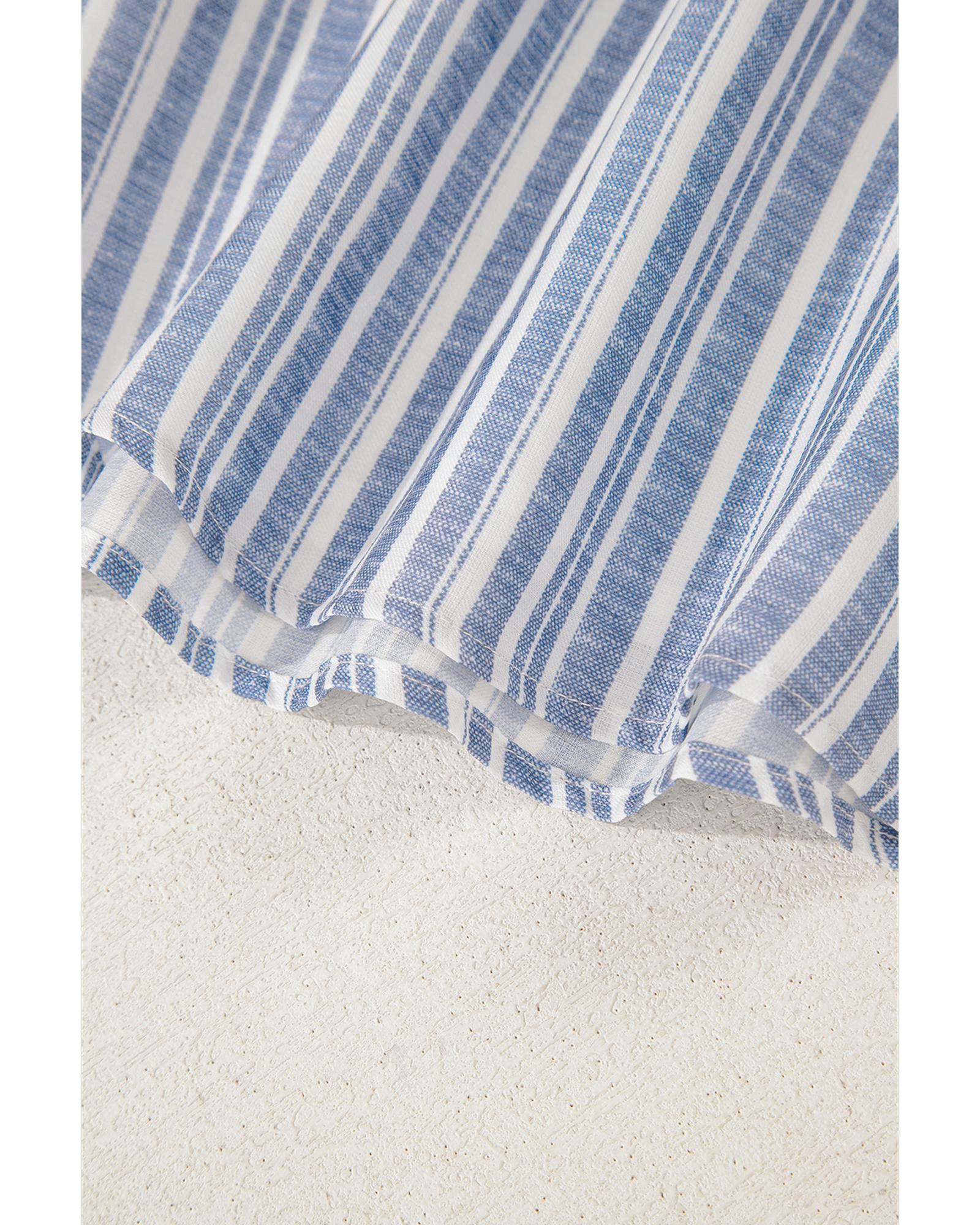 Sky Blue Stripe Buttoned Office Waistcoat Mini Skirt Set - XL 6