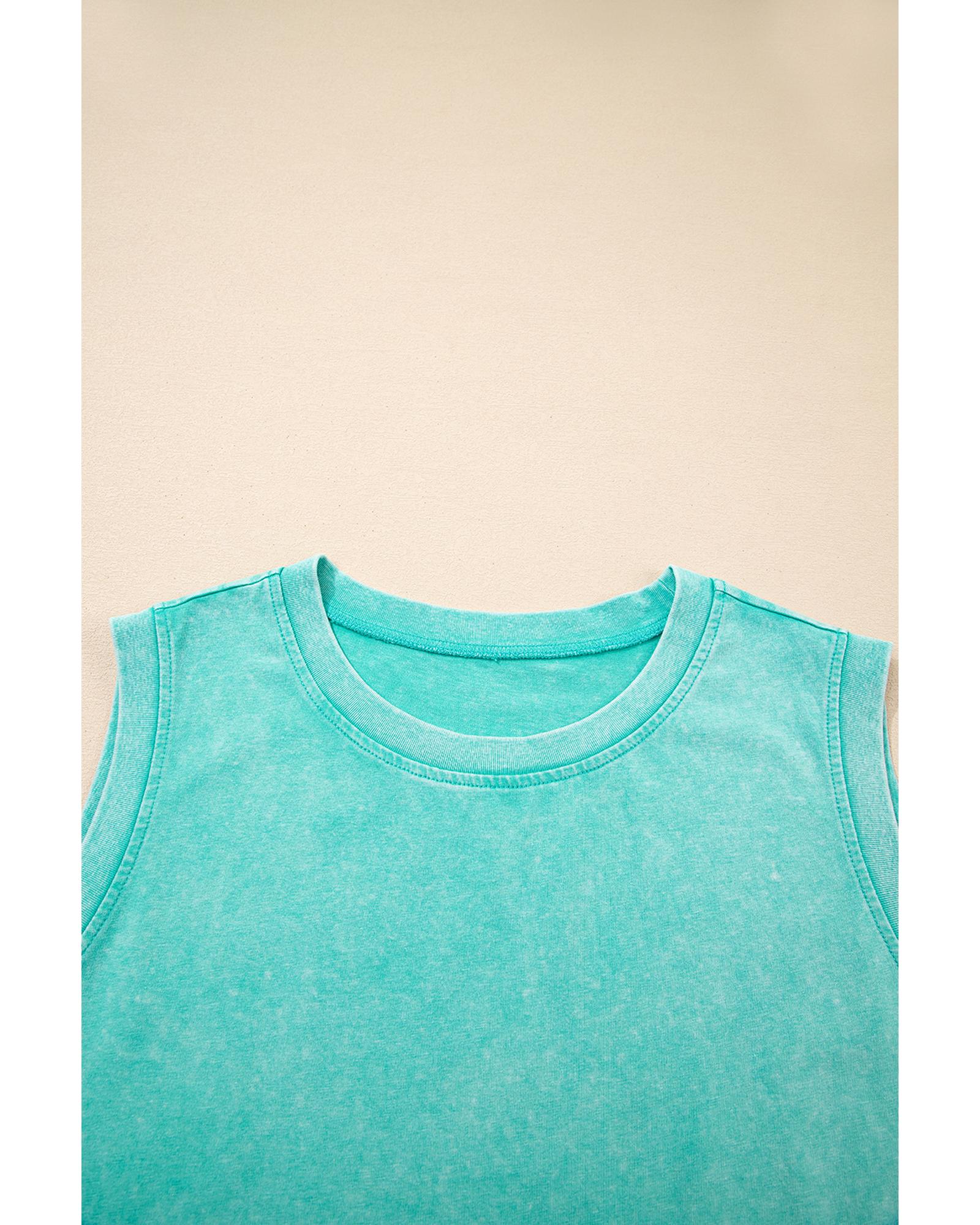 Mint Green 2 Pieces Mineral Wash Cotton Tank Top Lined Split Skirt Set - L 8
