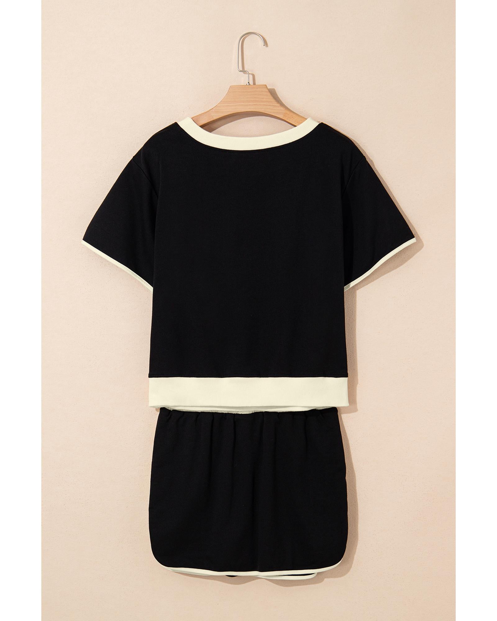 Black Colorblock Edge Drop Shoulder T Shirt and Skort 2Pcs Set - XL 4