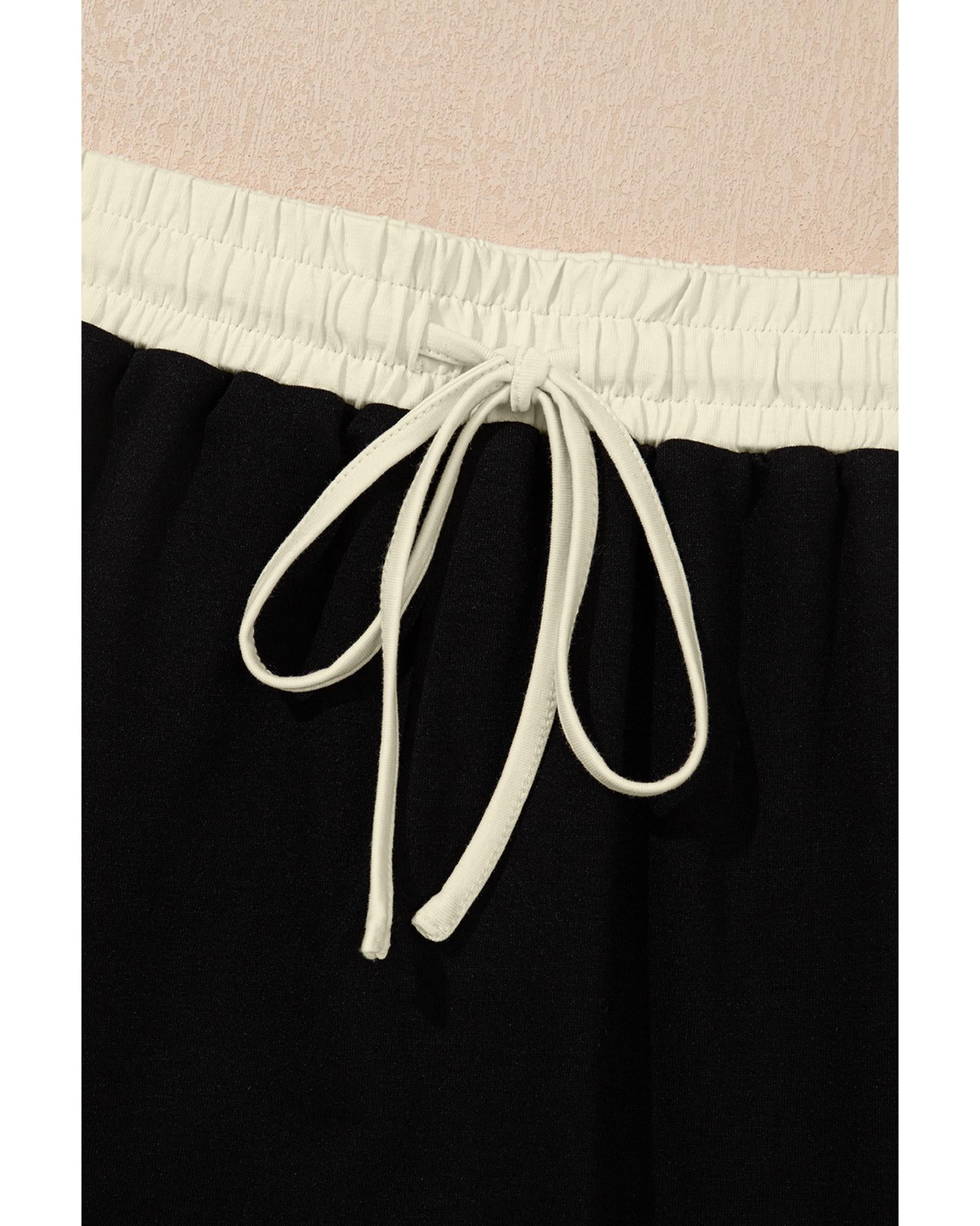 Black Colorblock Edge Drop Shoulder T Shirt and Skort 2Pcs Set - XL 7