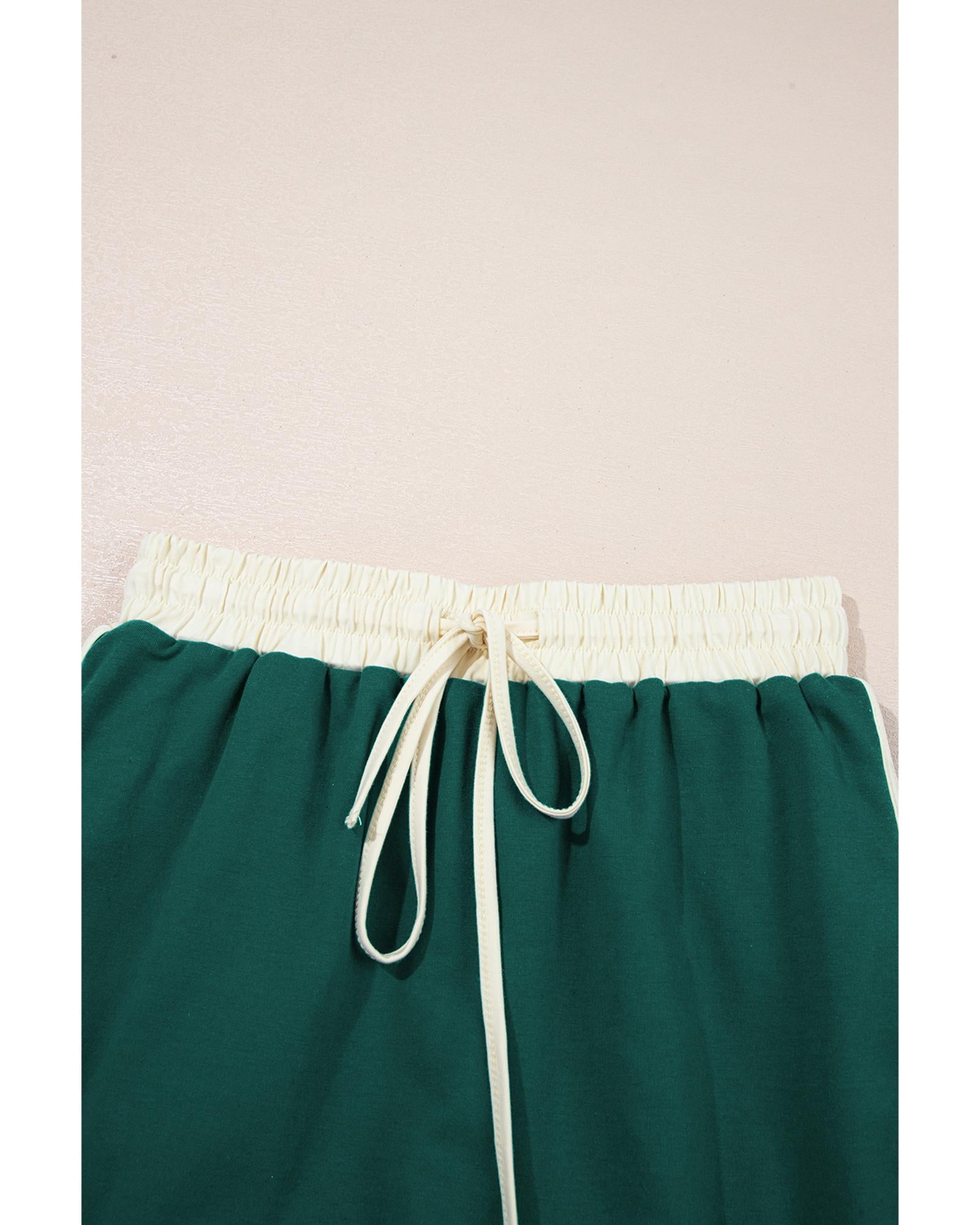 Evergreen Colorblock Edge Drop Shoulder T Shirt and Skirt 2Pcs Set - L 8